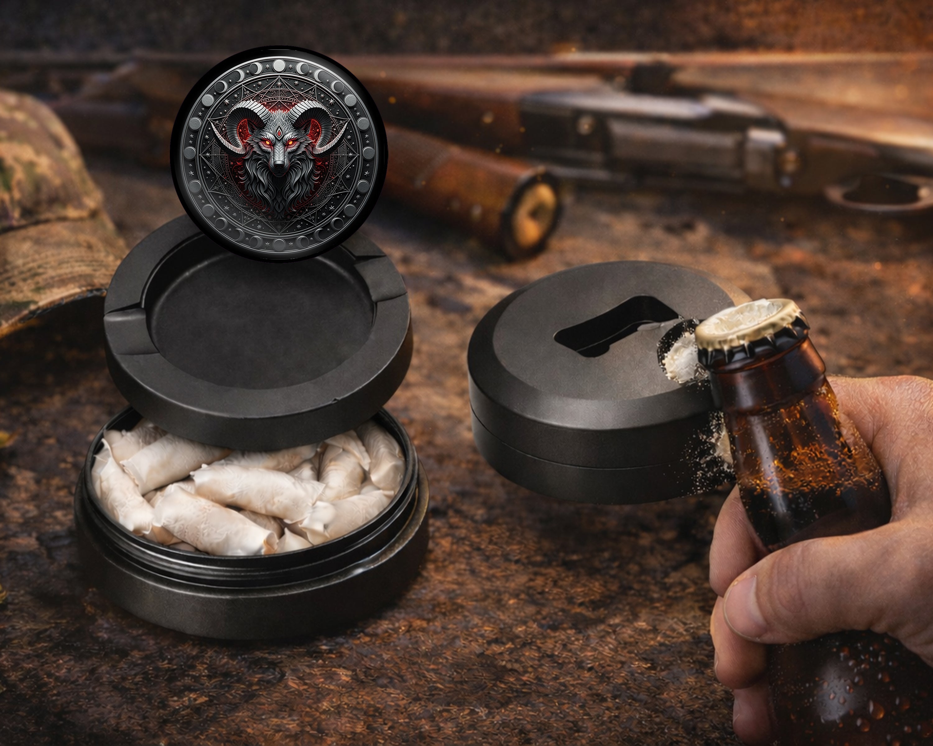 Lunar Inferno Ram Sigil Snus Storage Case Bottle Opener