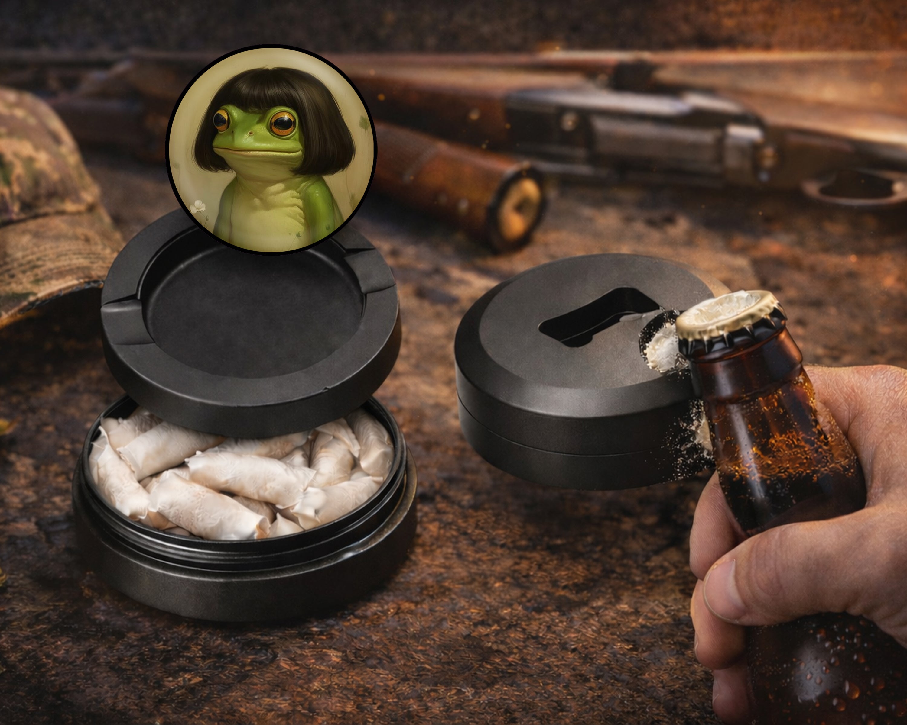 Cute Frog with Bob Haircut Meme Snus Storage Case Bottle Opener
