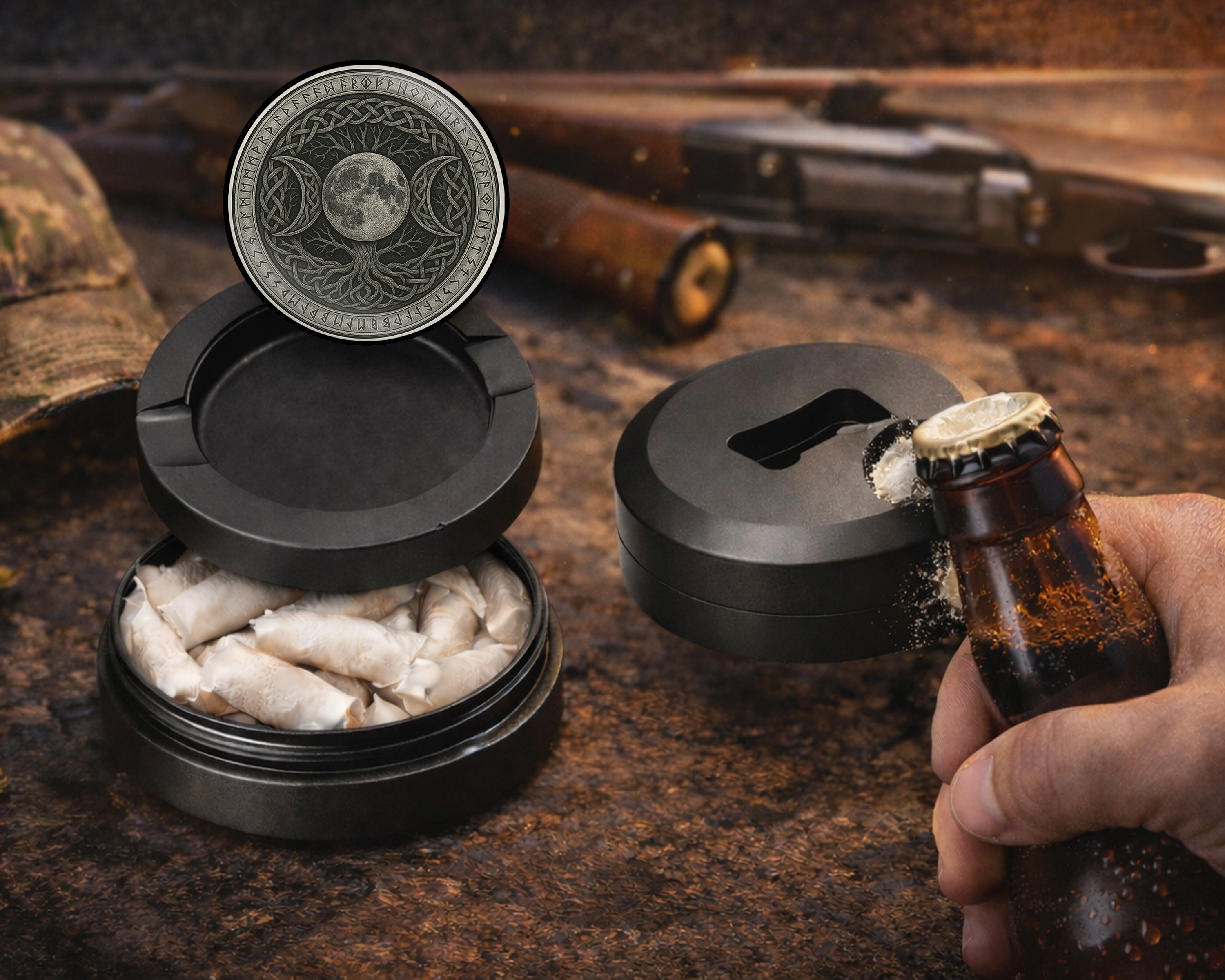 Celtic Moon Tree Sigil Snus Storage Case Bottle Opener