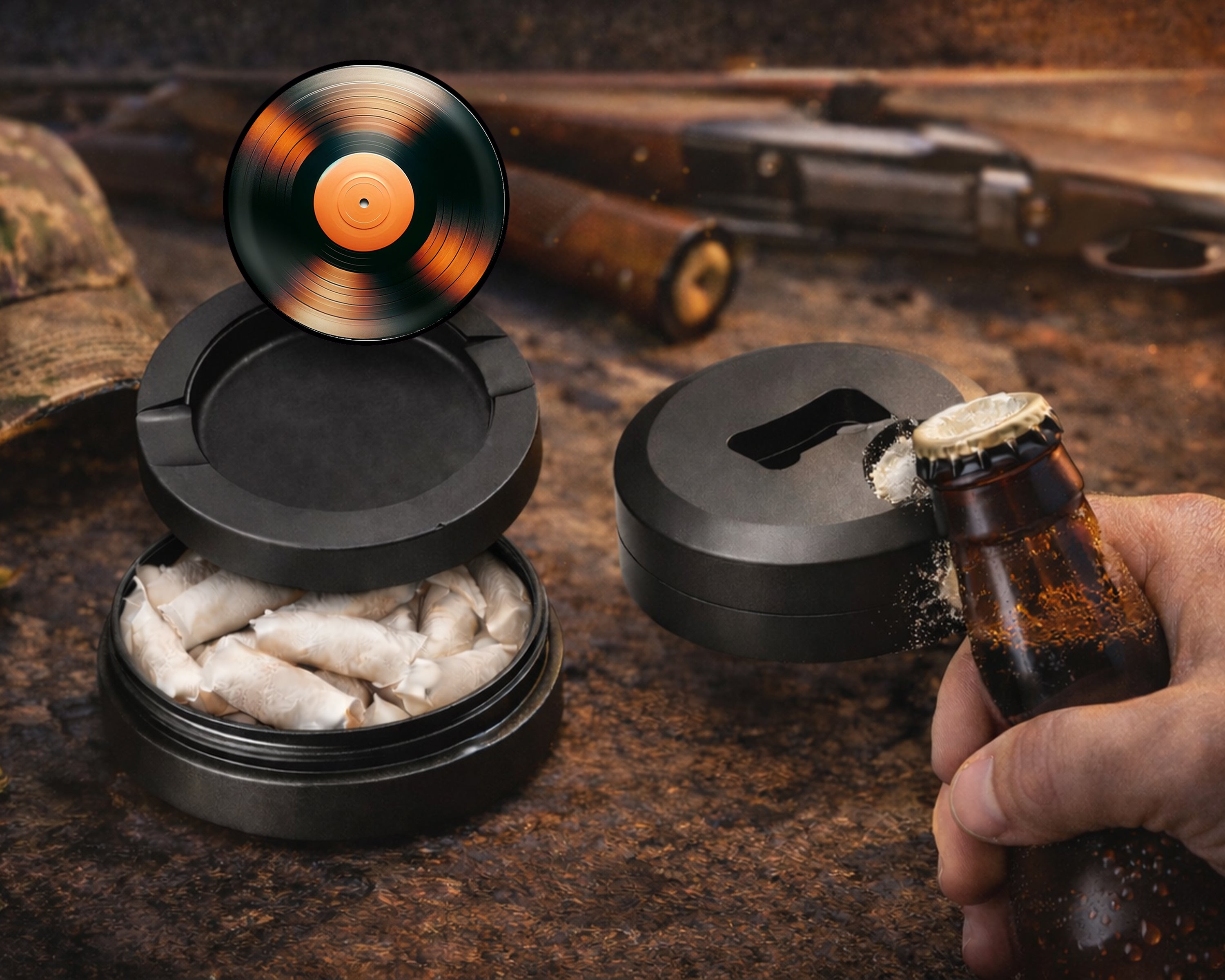 Orange Vinyl Record Snus Storage Case Bottle Opener
