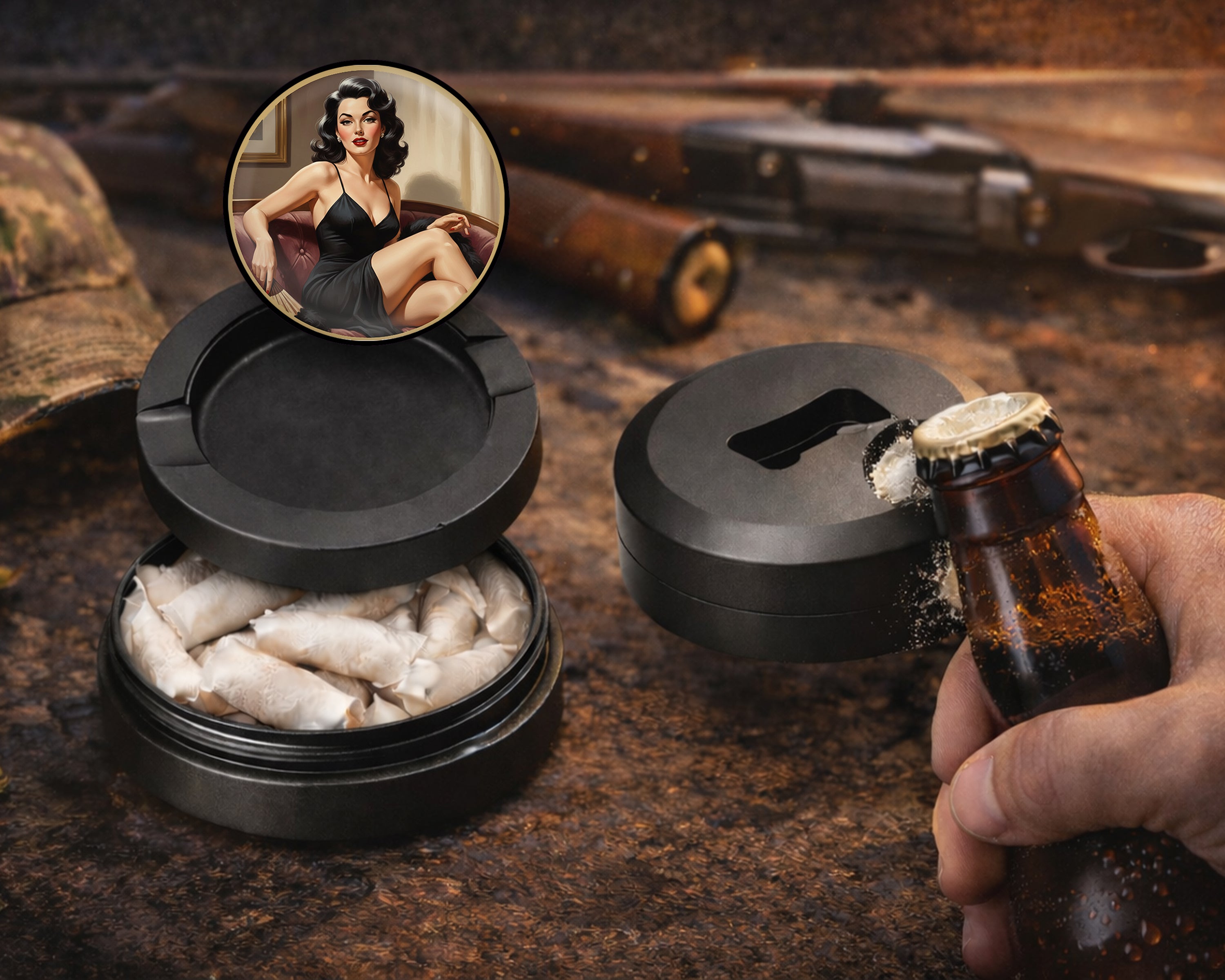 Sultry Vintage Glamour Muse Snus Storage Case Bottle Opener