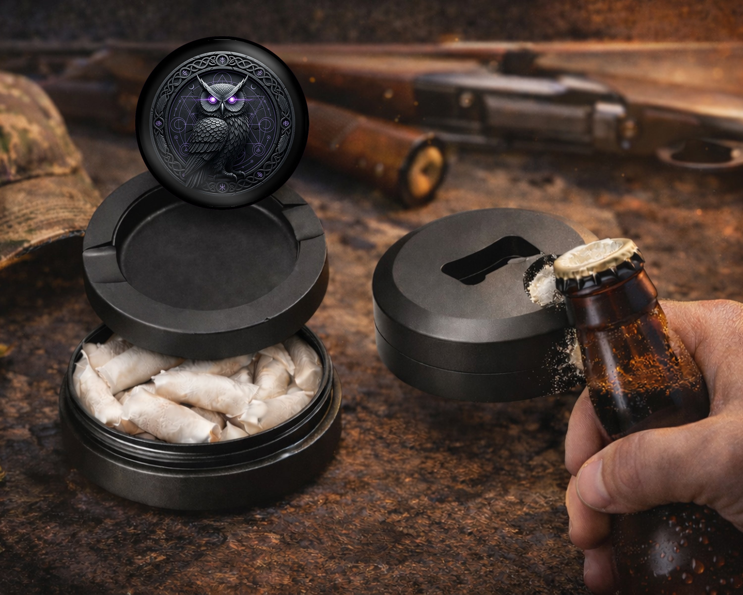 Arcane Owl Wisdom Sigil Snus Storage Case Bottle Opener