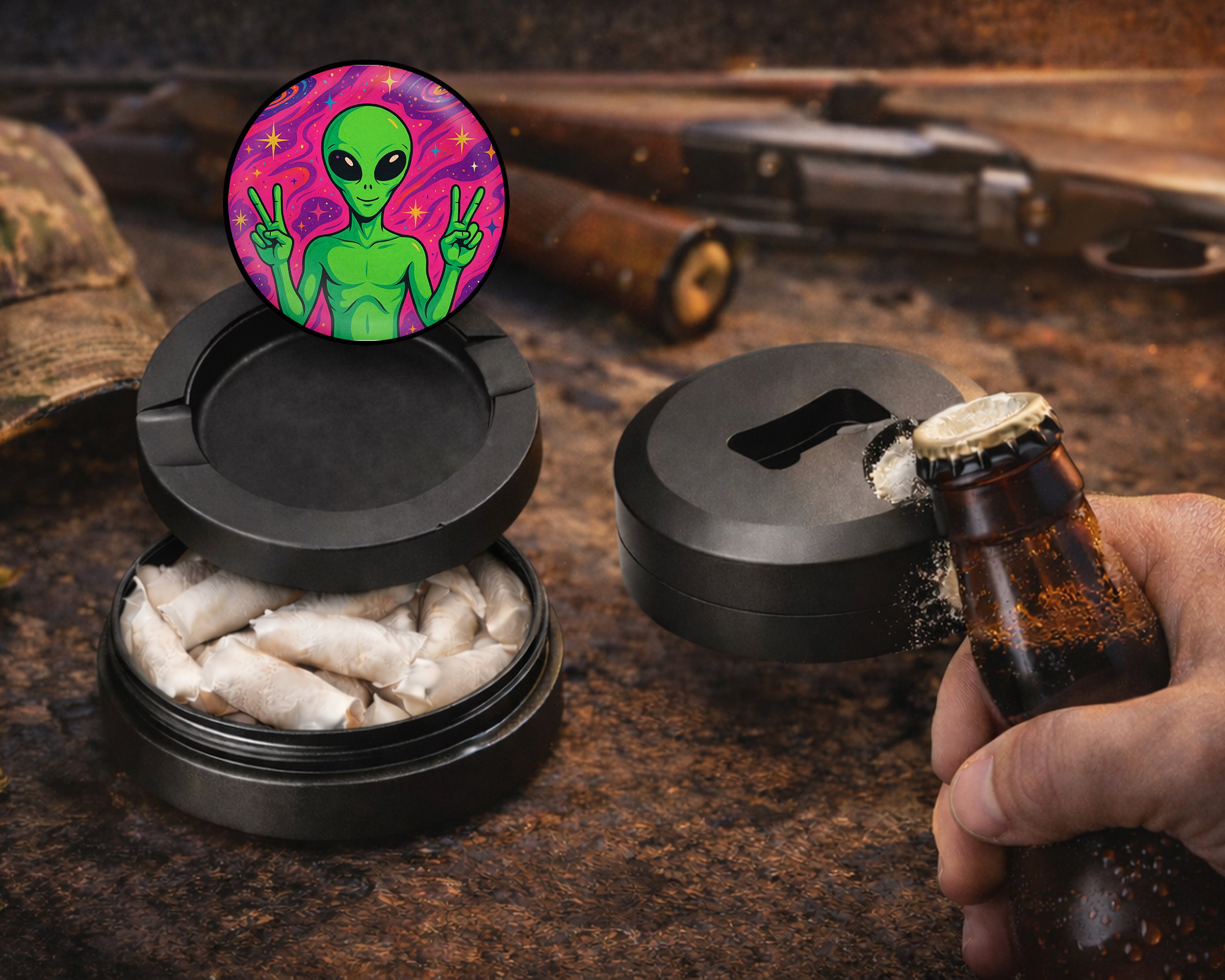 Alien We Come In Peace Snus Storage Case Bottle Opener