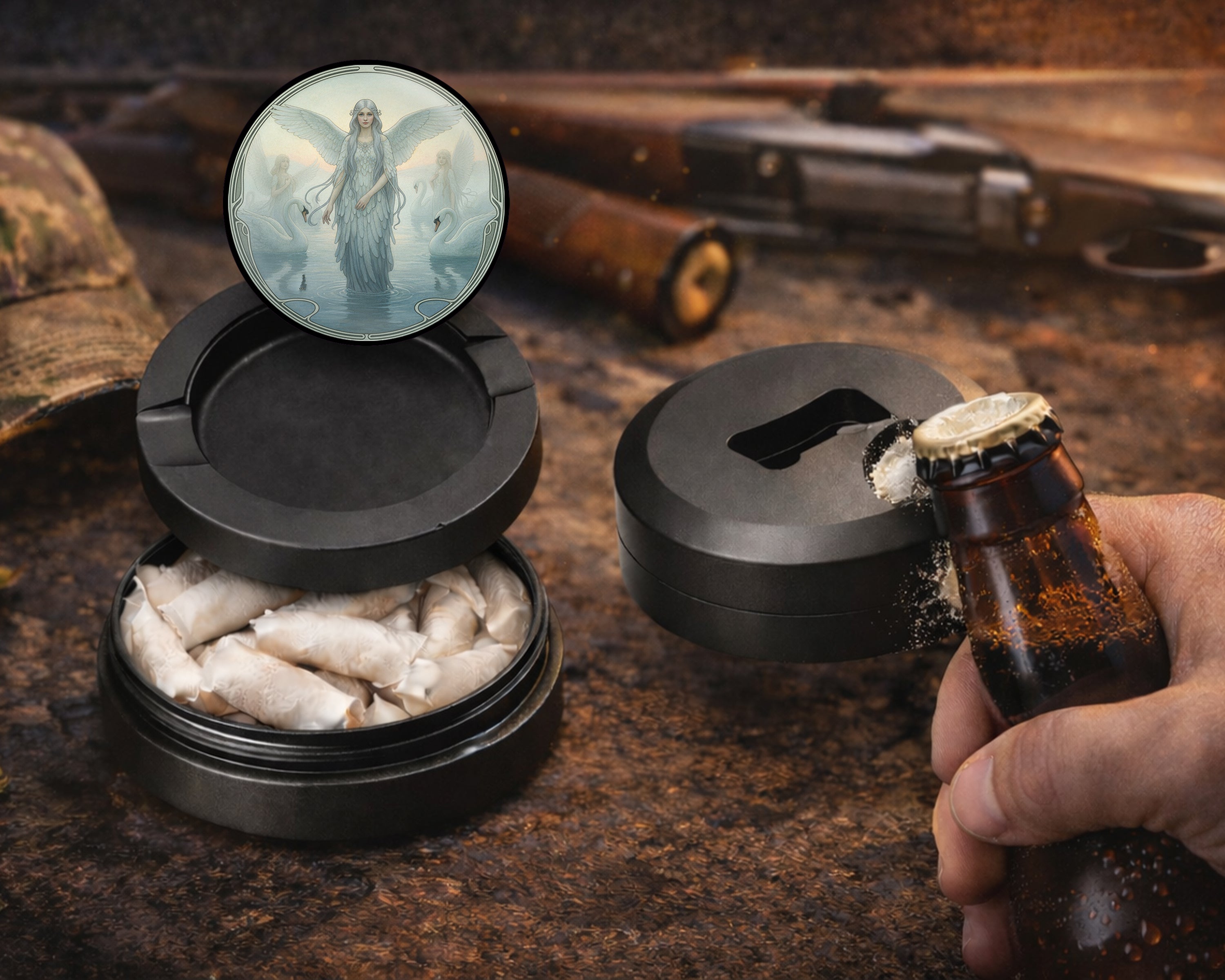 Art Nouveau Swan Angelic Vision Snus Storage Case Bottle Opener