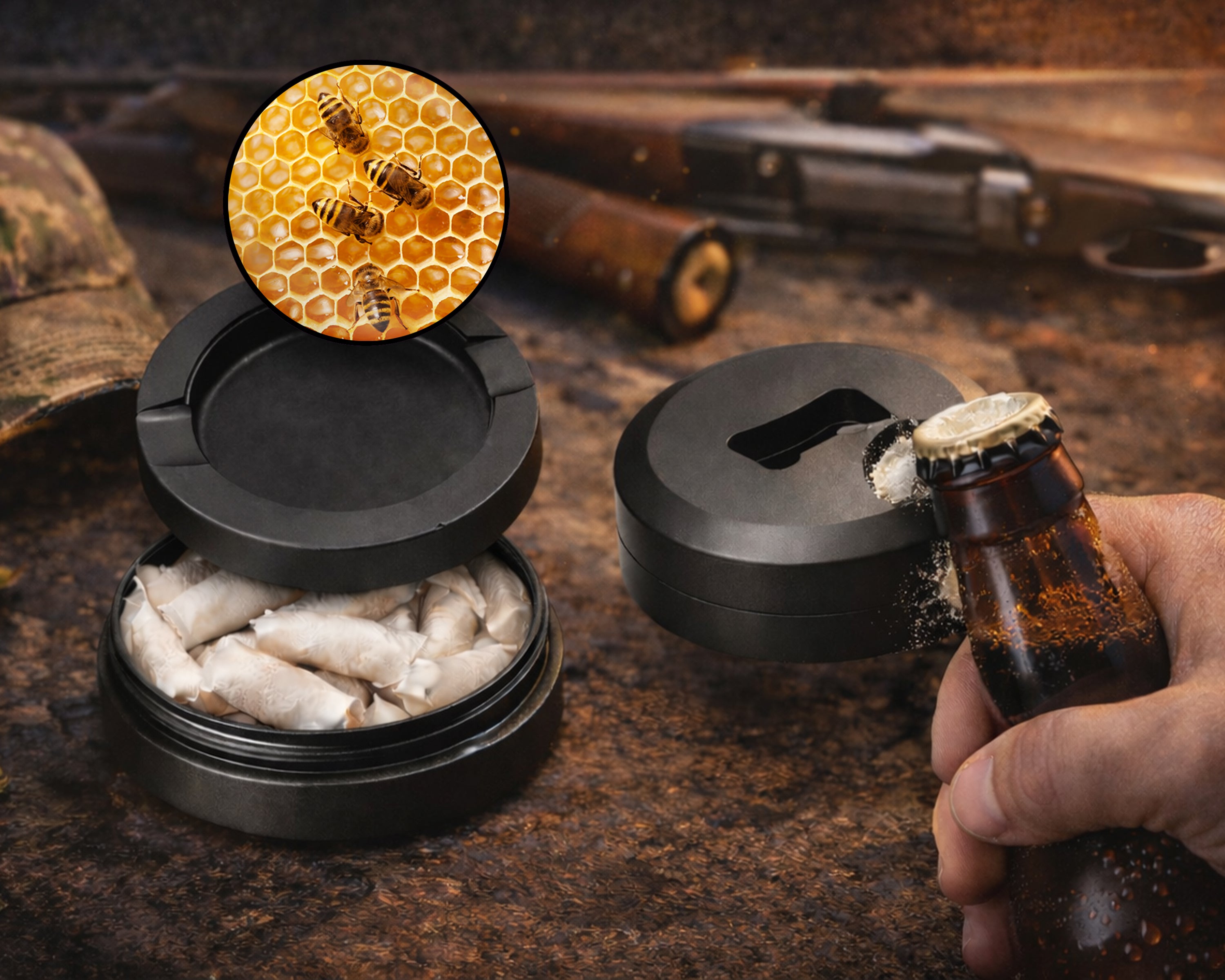 Bees on A Honeycomb Snus Storage Case Bottle Opener