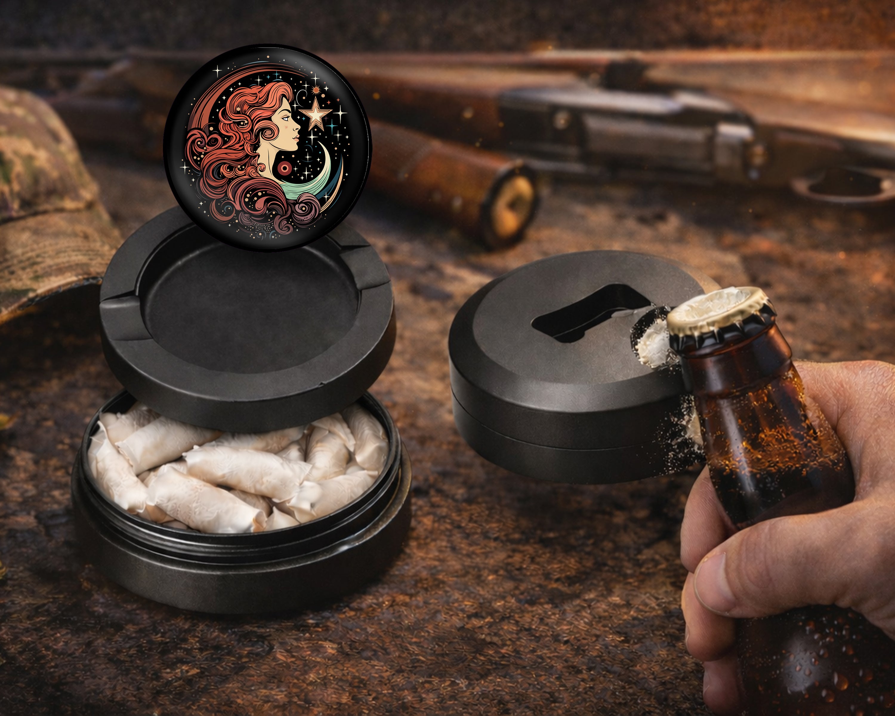 Celestial Moon Goddess Snus Storage Case Bottle Opener
