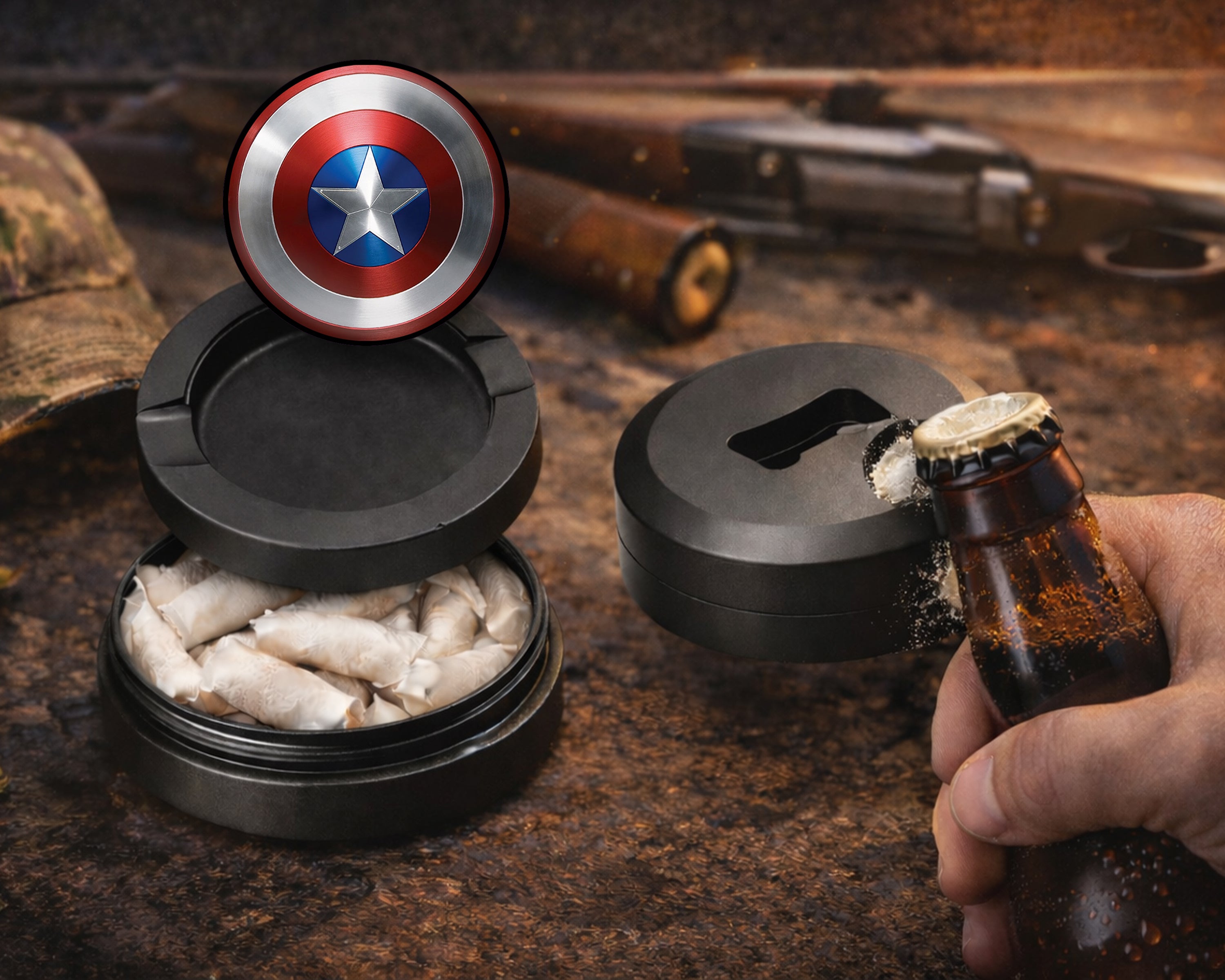 Captain Shield Superhero Comic Art Emblem Snus Storage Case Bottle Opener