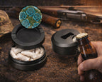 Blue Vintage Rose Pattern Traditional Style Snus Storage Case Bottle Opener