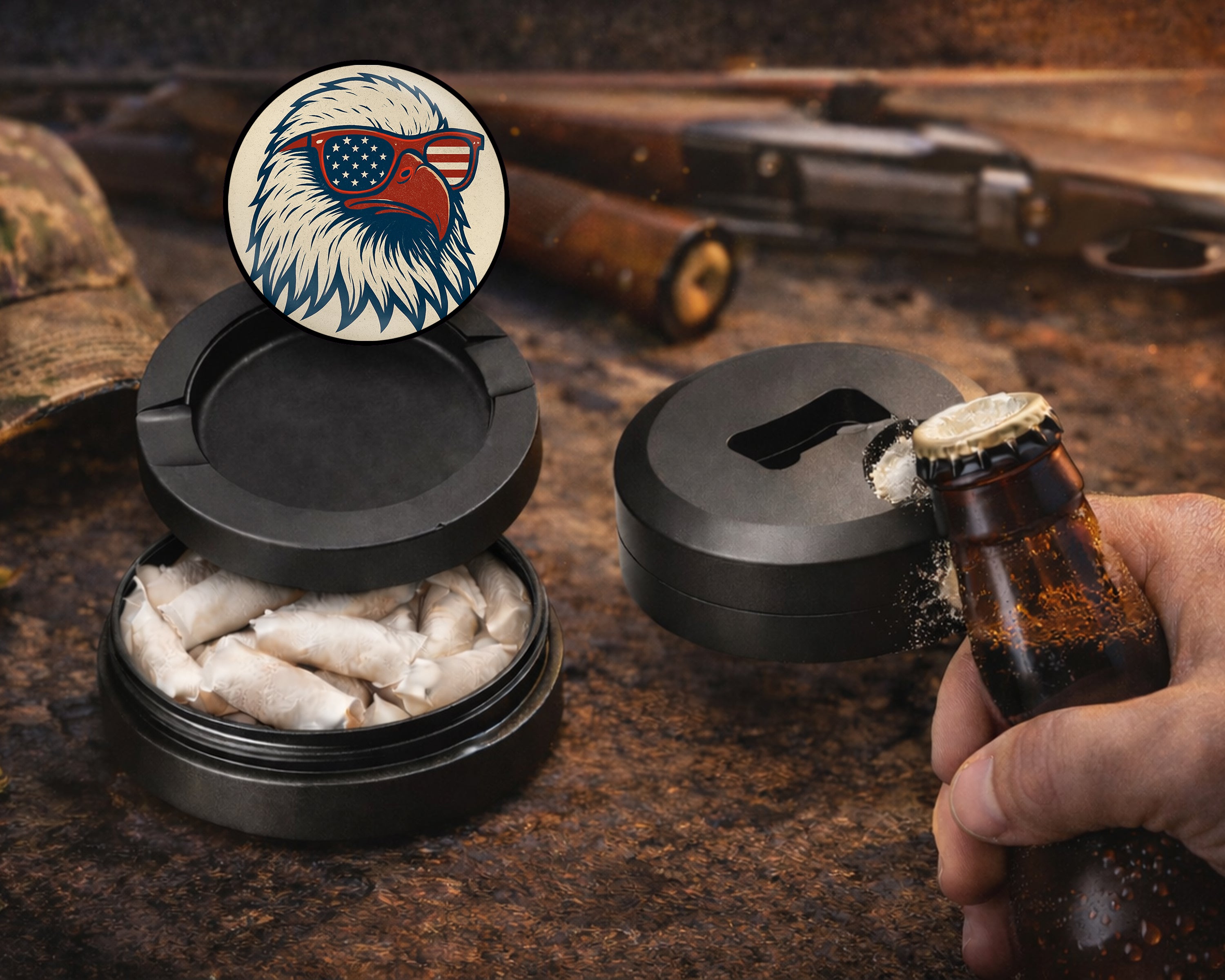 Patriotic Eagle With Sunglasses Snus Storage Case Bottle Opener