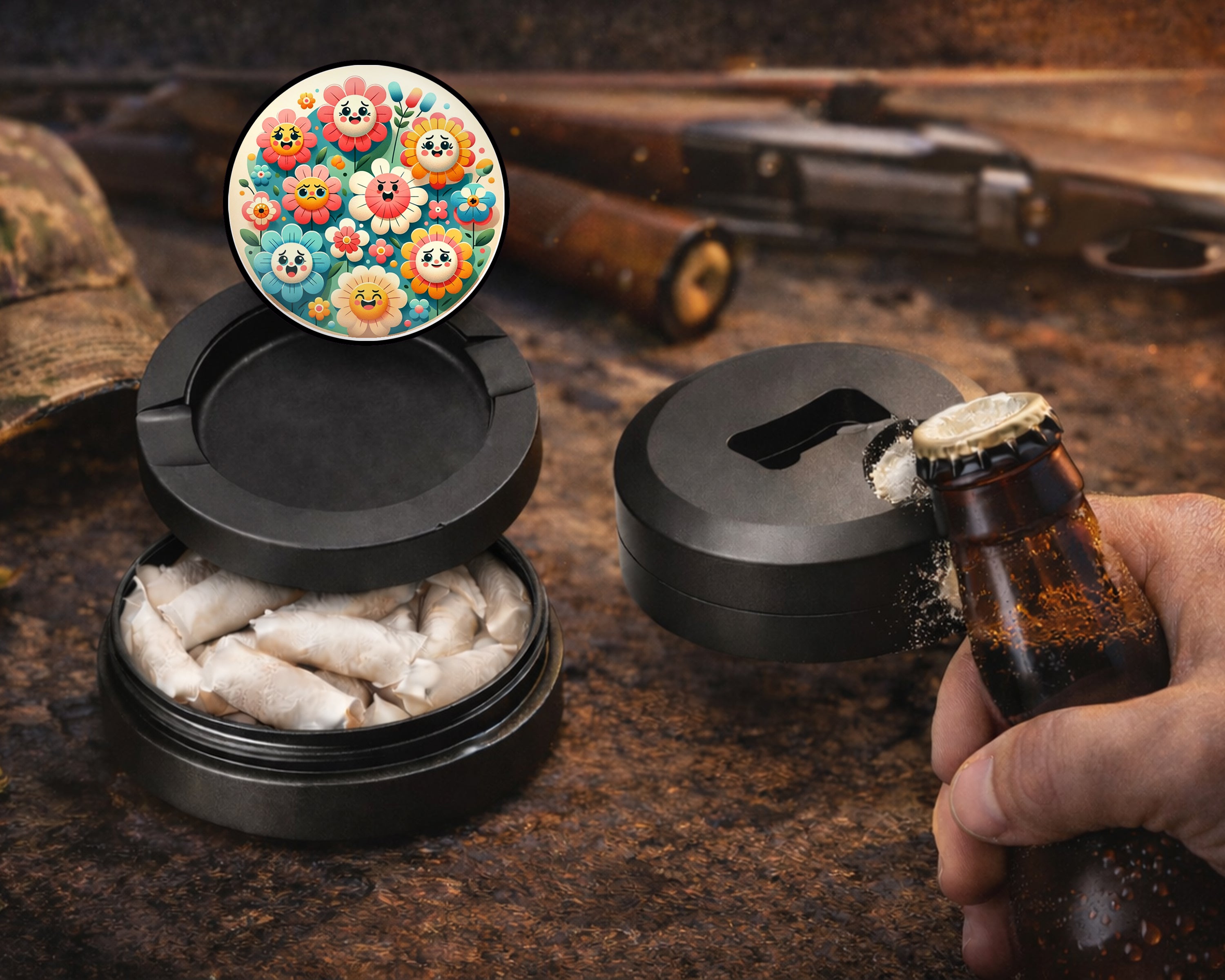 Happy Flower Power Snus Storage Case Bottle Opener