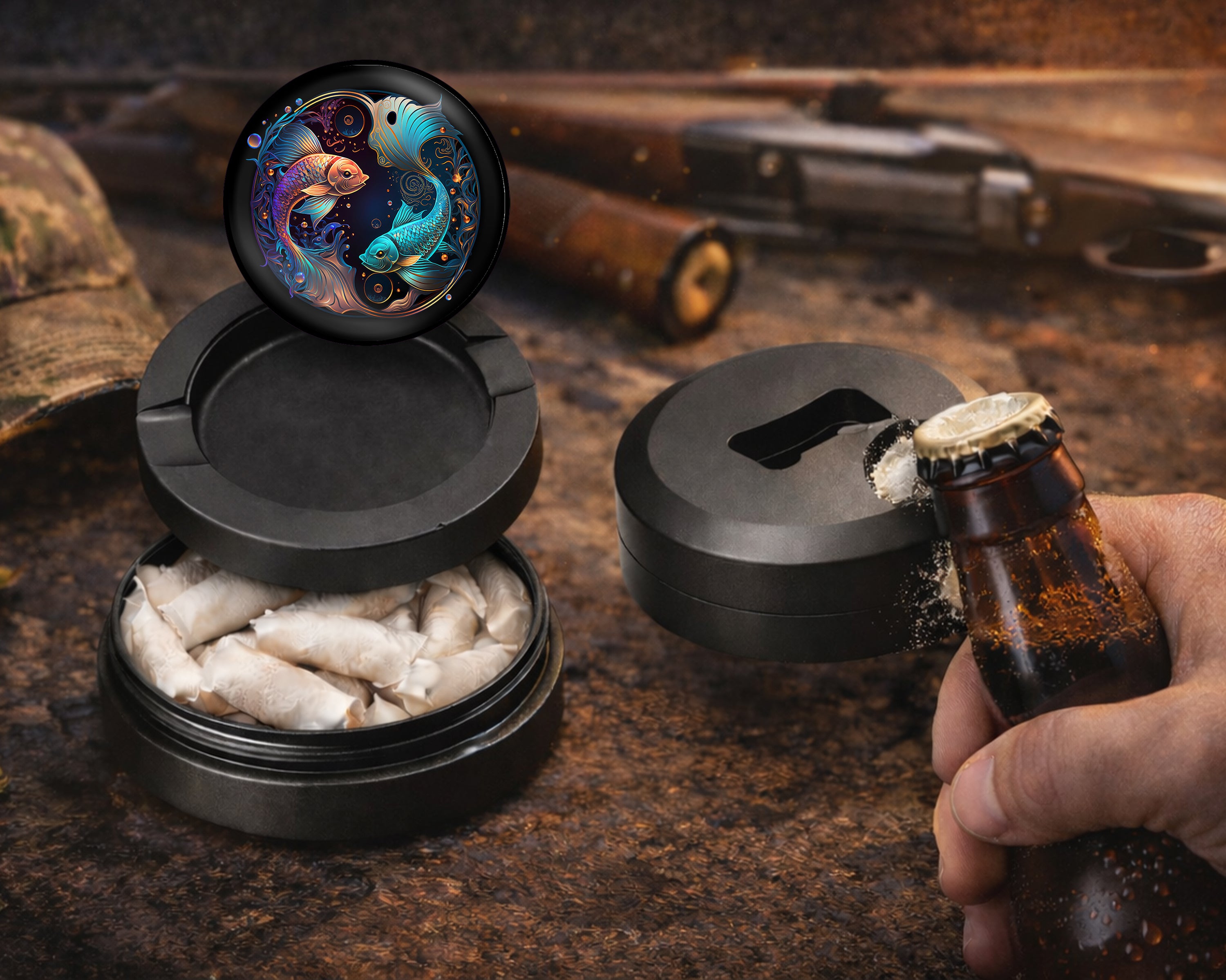Pisces Zodiac Sign Fish Symbol Snus Storage Case Bottle Opener