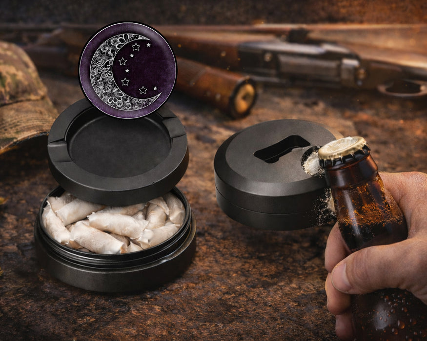 Purple Crescent Moon and Stars Snus Storage Case Bottle Opener