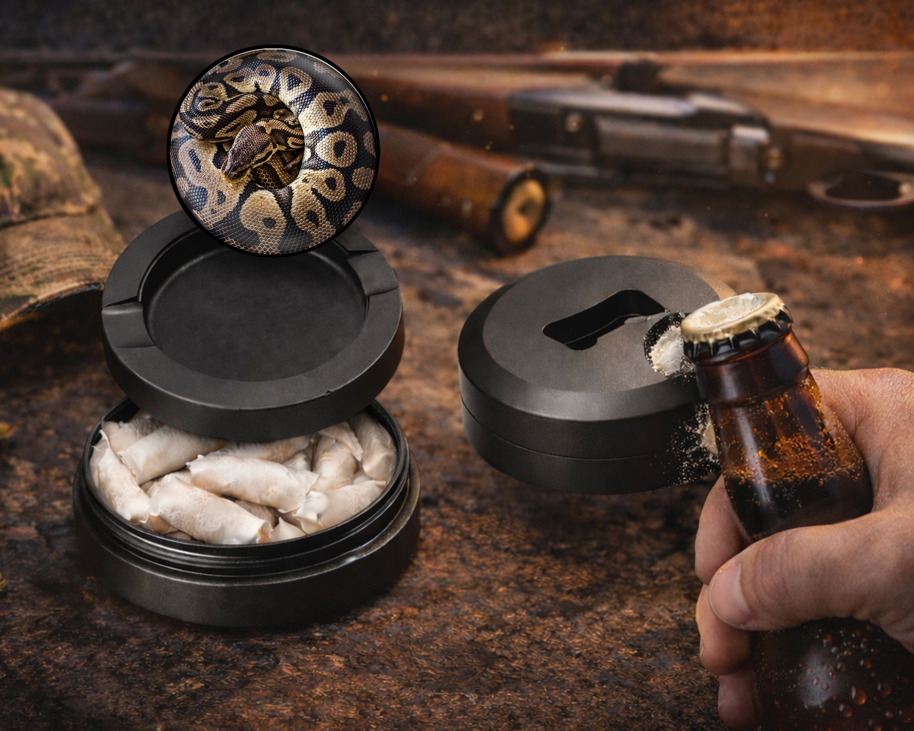 Ball Python Snake Coiled Up Snus Storage Case Bottle Opener