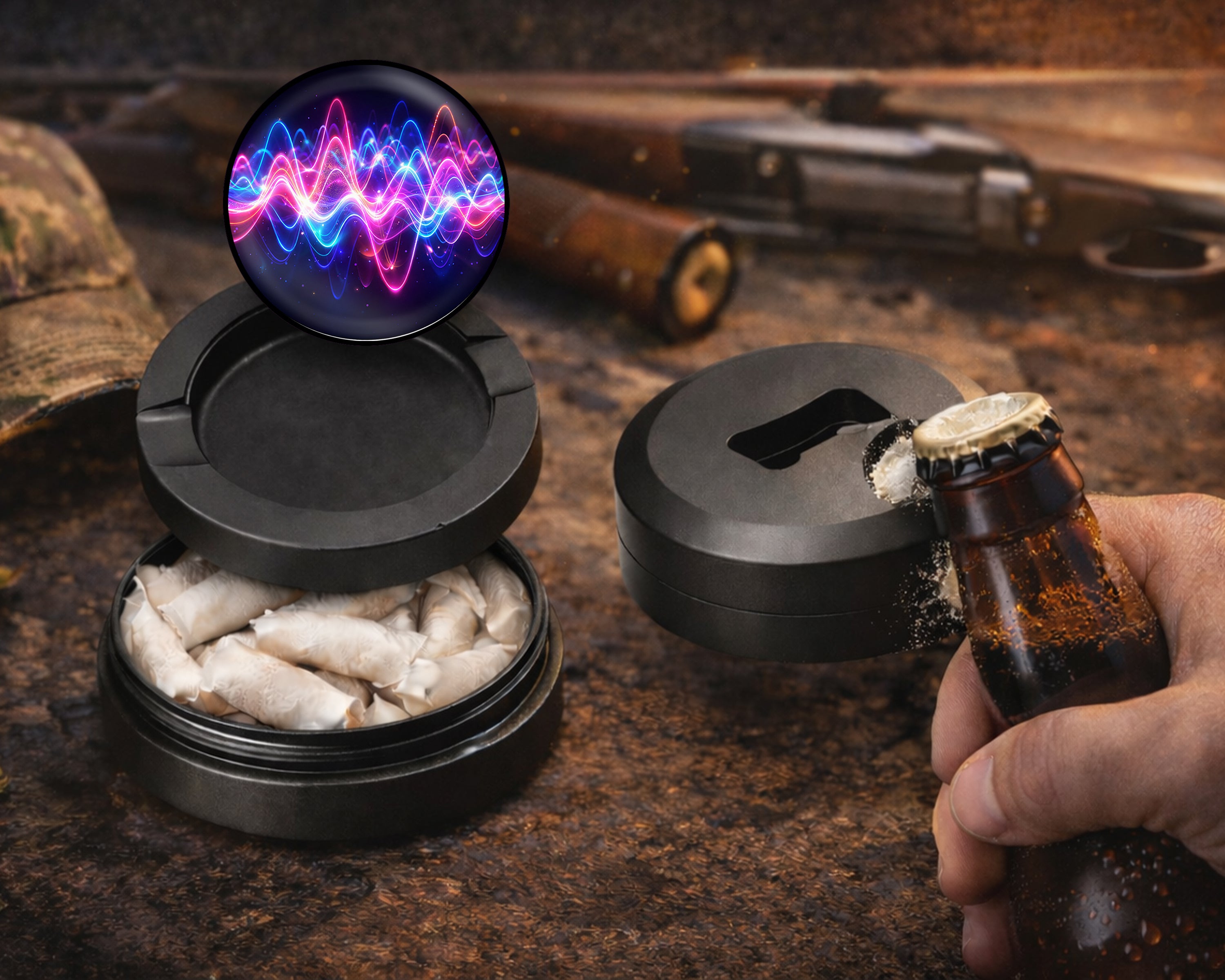 Neon Soundwave Vibes Audio Frequency Art Snus Storage Case Bottle Opener