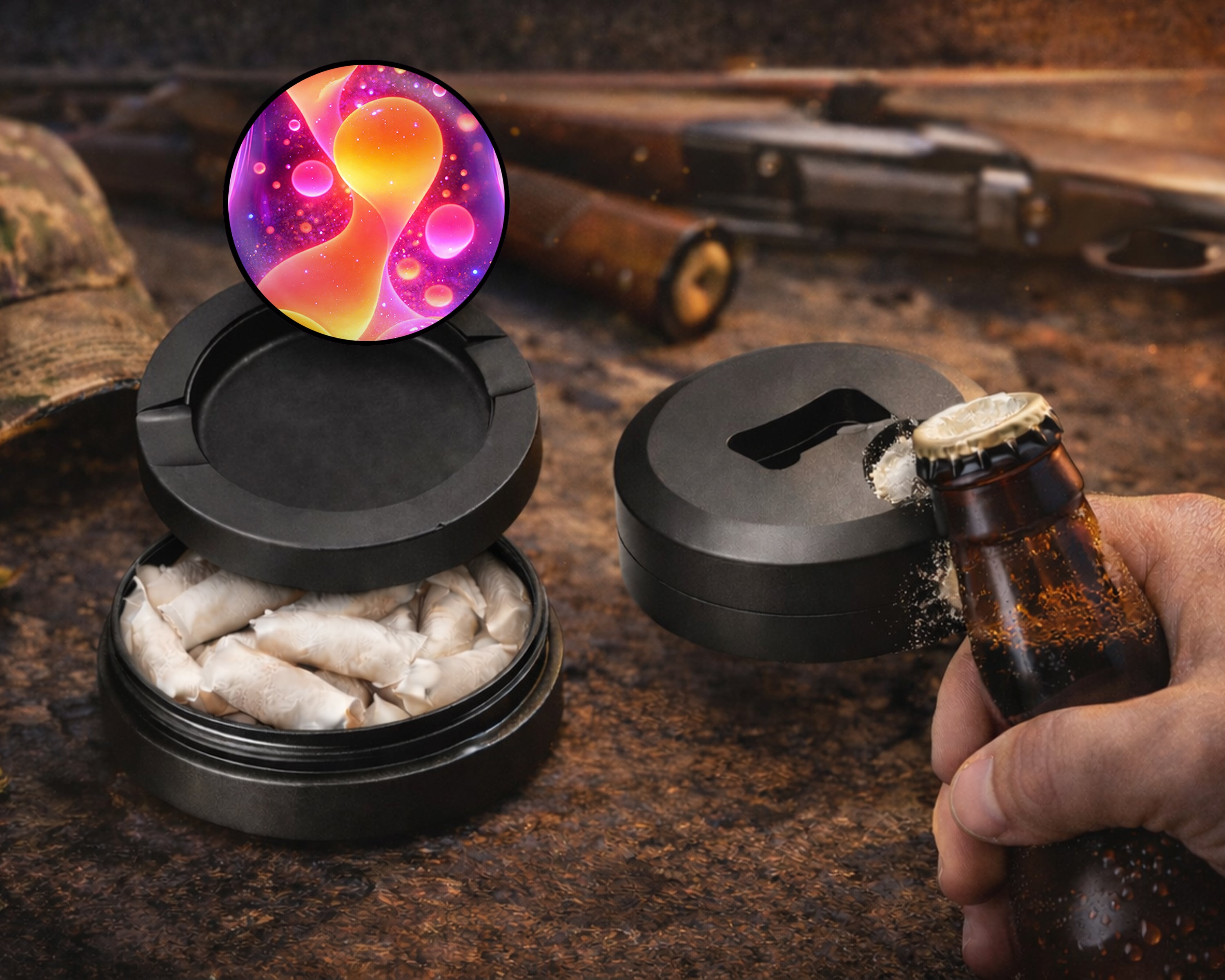 Trippy Psychedelic Lava Lamp Glow Design Snus Storage Case Bottle Opener