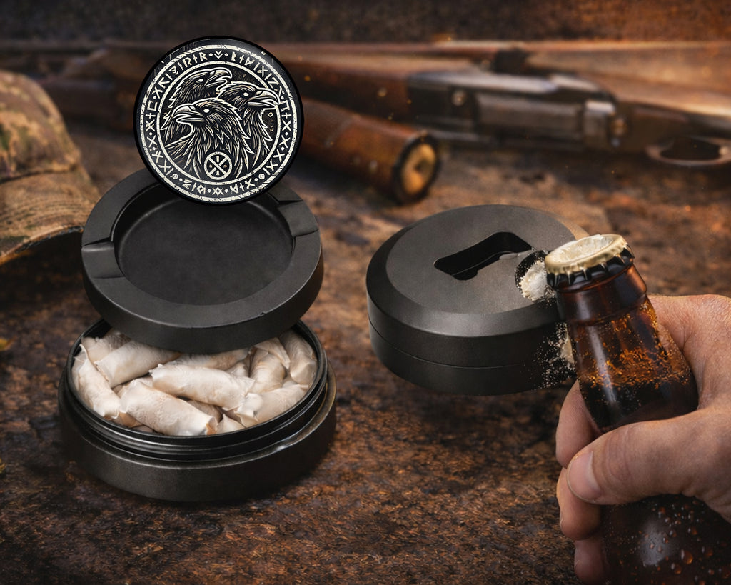 Norse Ravens Snus Holder, Huginn, Muninn, and Jack Snus Storage Case Bottle Opener