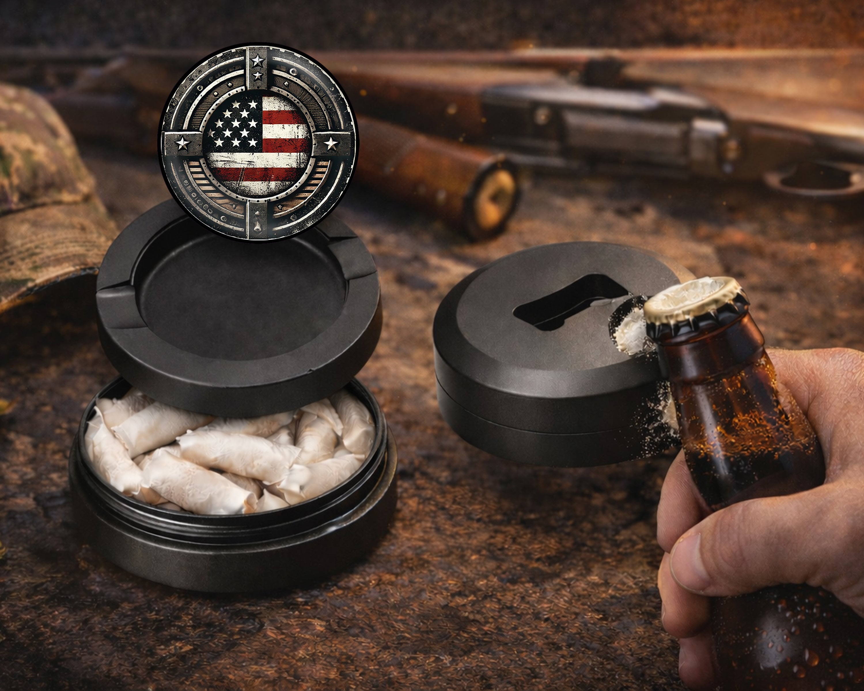 American Flag Snus Storage Case Bottle Opener