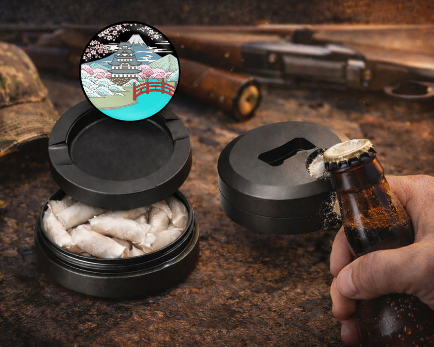 Japanese Style Traditional Landscape Sakura Snus Storage Case Bottle Opener