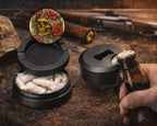 Grunge Skull and Rose Flash Art Circle Design Snus Storage Case Bottle Opener