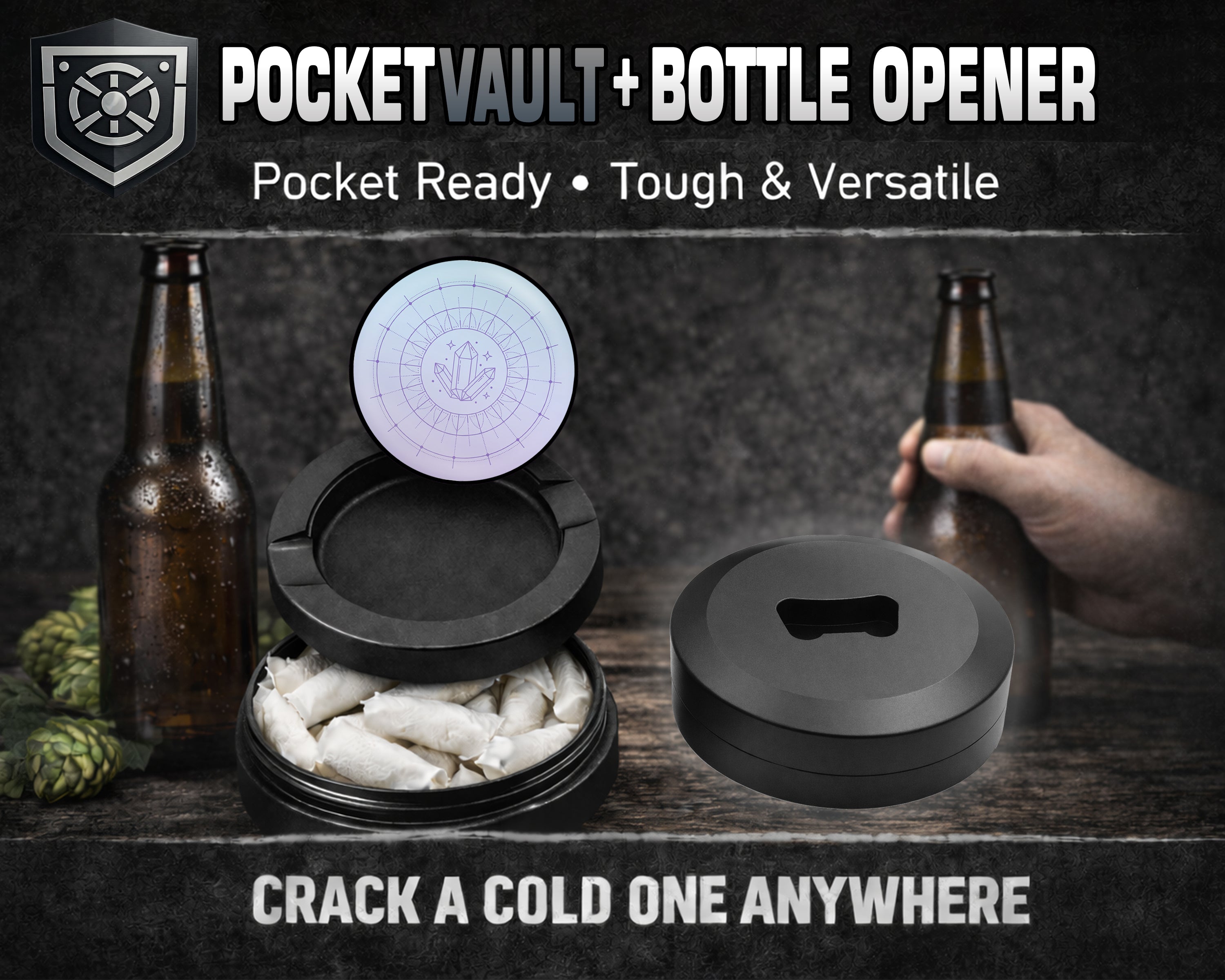 Celestial Crystal Energy Grid Snus Storage Case Bottle Opener