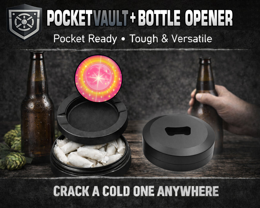 Radiant Starburst Pink Anime Moon Snus Storage Case Bottle Opener