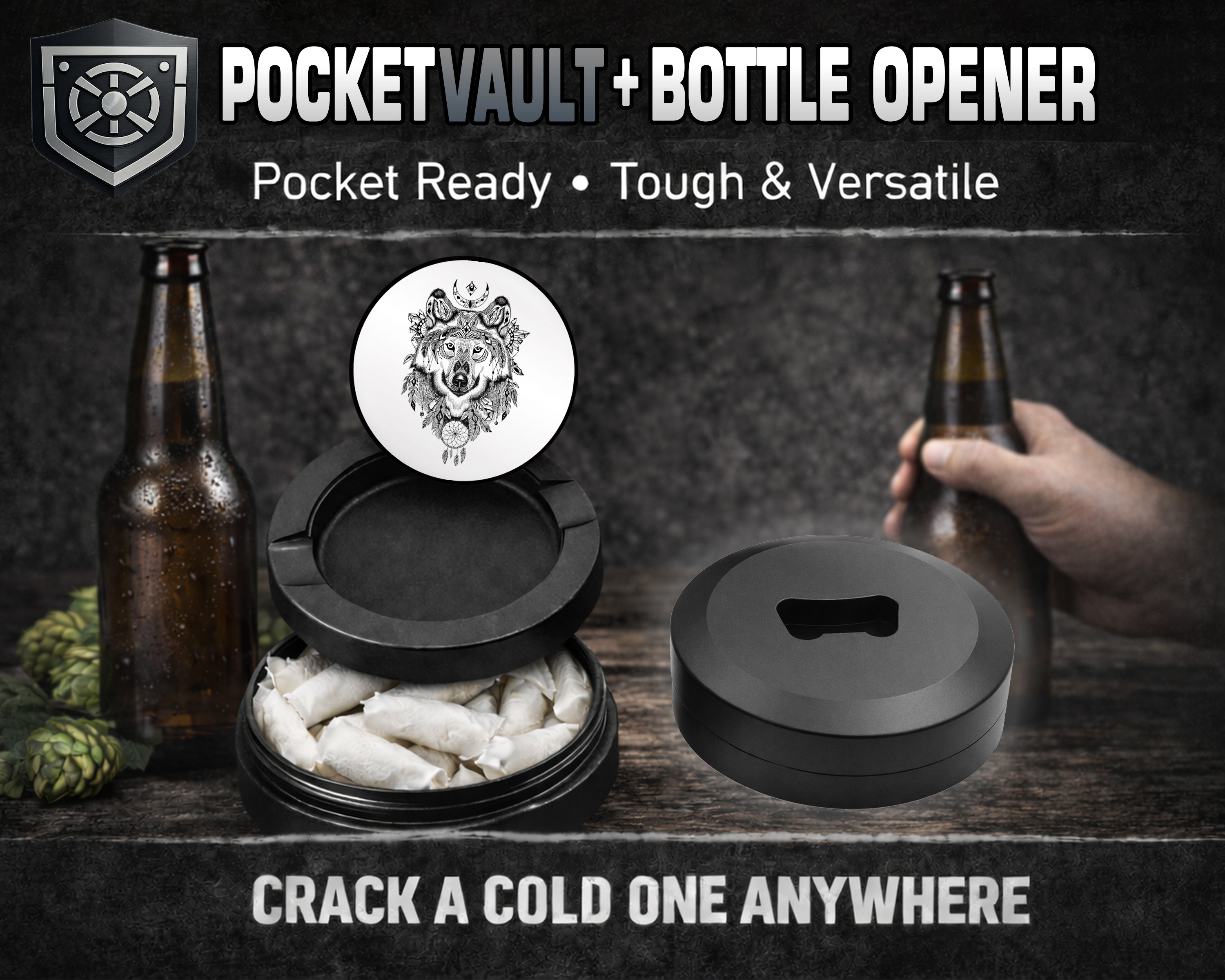Native American Wolf Snus Storage Case Bottle Opener