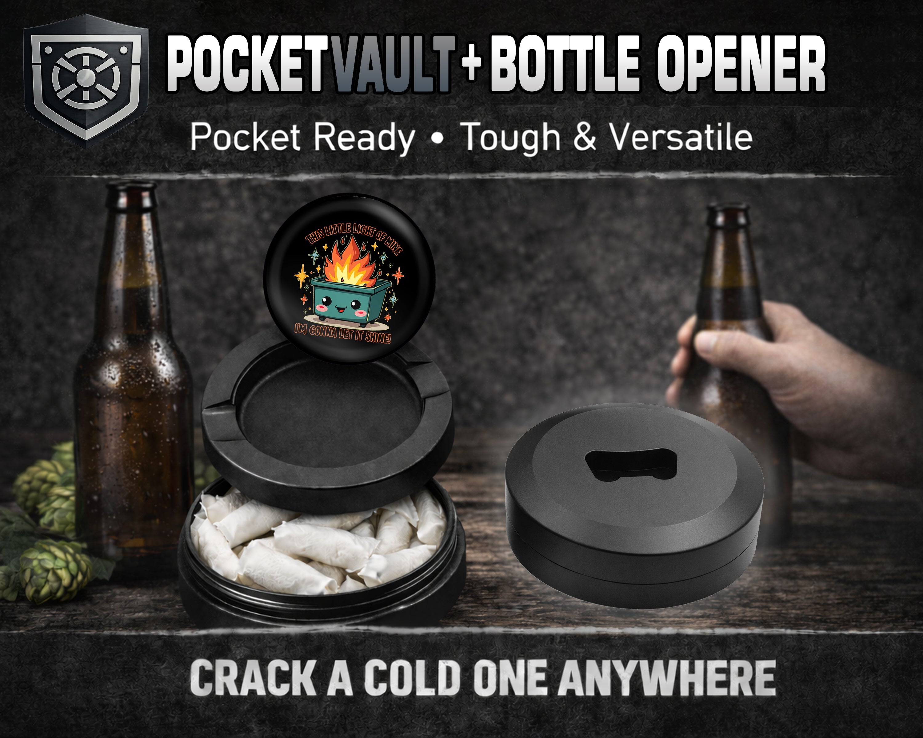 This Little Light Of Mine Dumpster Fire Snus Storage Case Bottle Opener