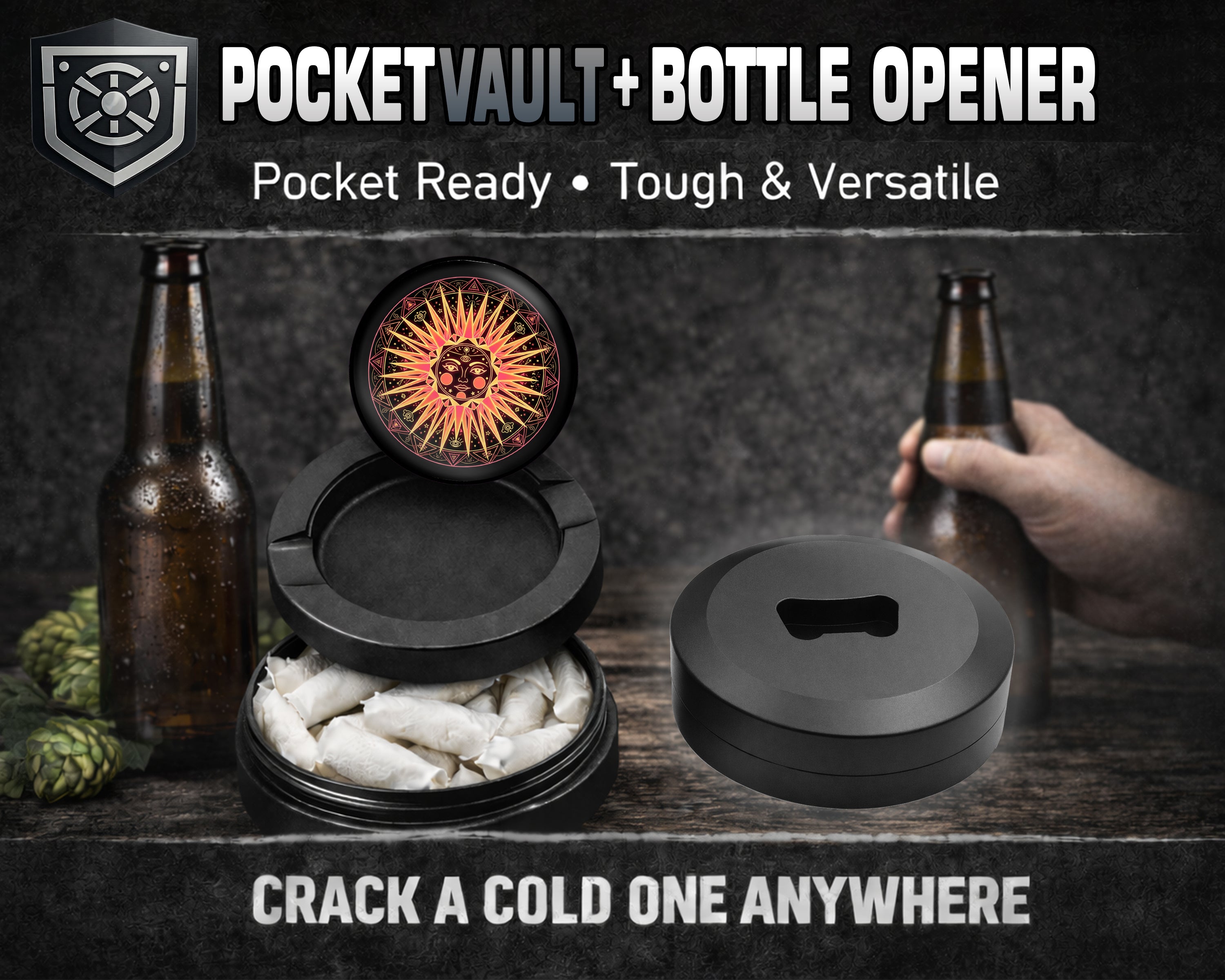 Celestial Third Eye Sun Snus Storage Case Bottle Opener
