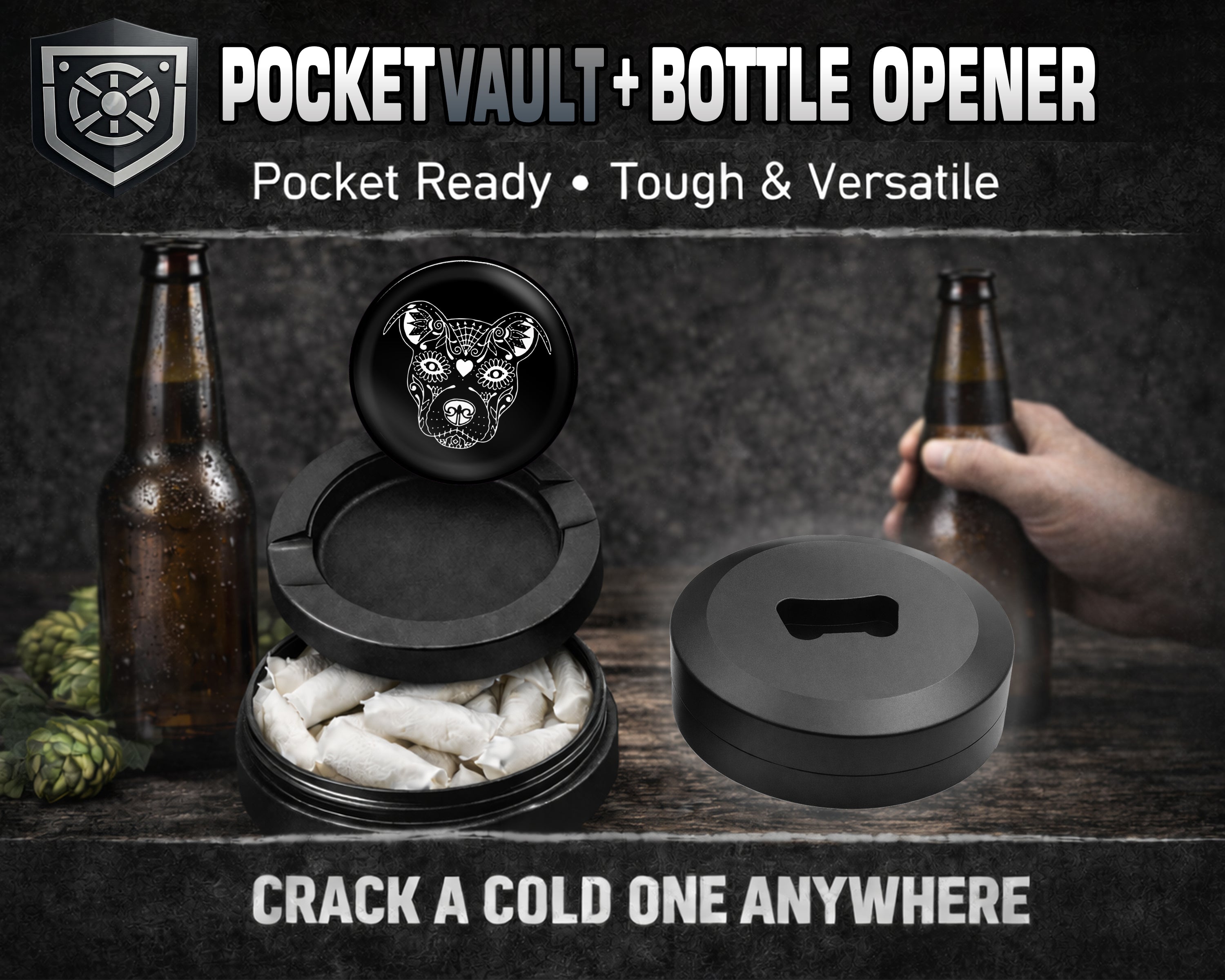Pitbull Day Of The Dead Snus Storage Case Bottle Opener