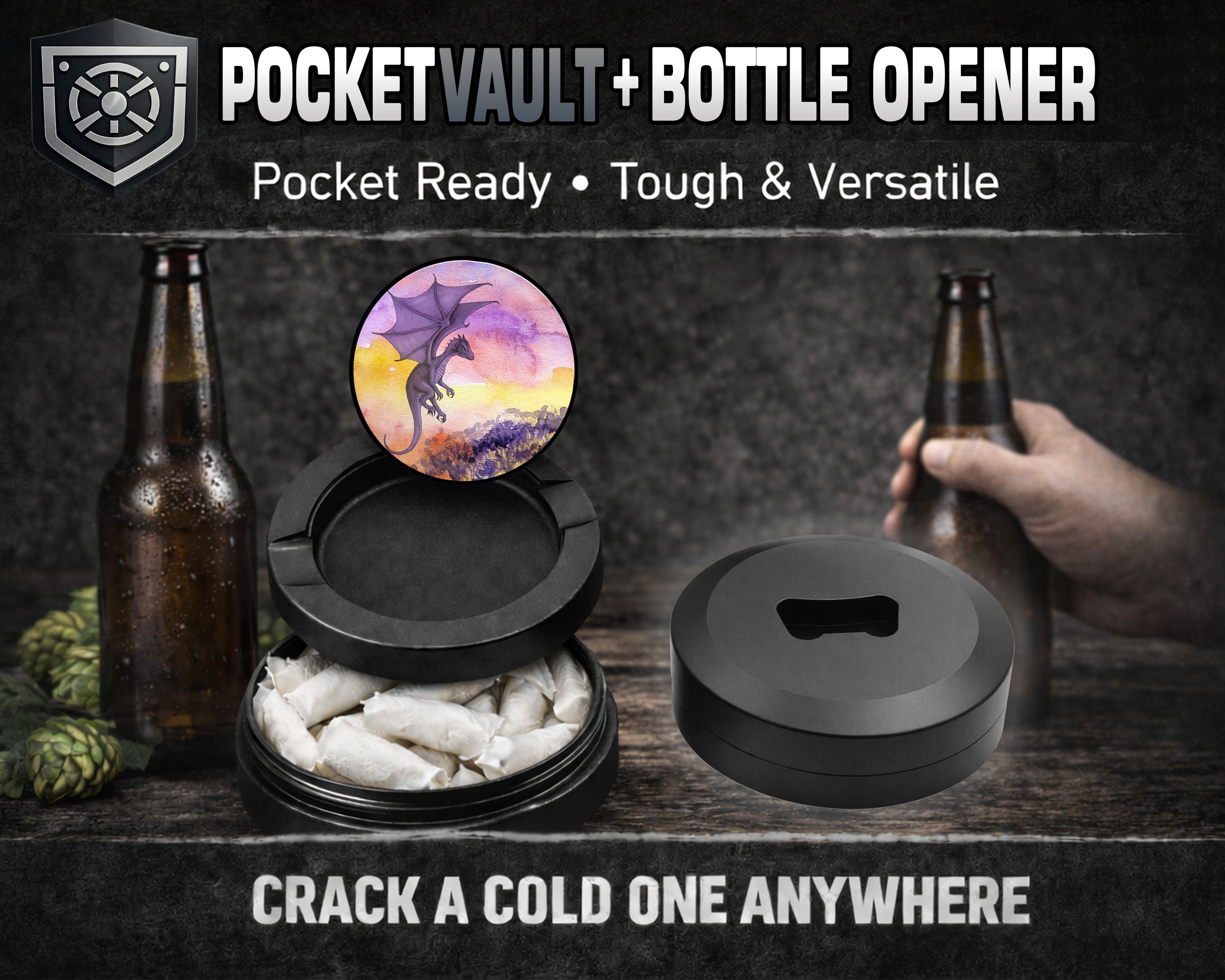 Purple Dragon Fantasy Snus Storage Case Bottle Opener
