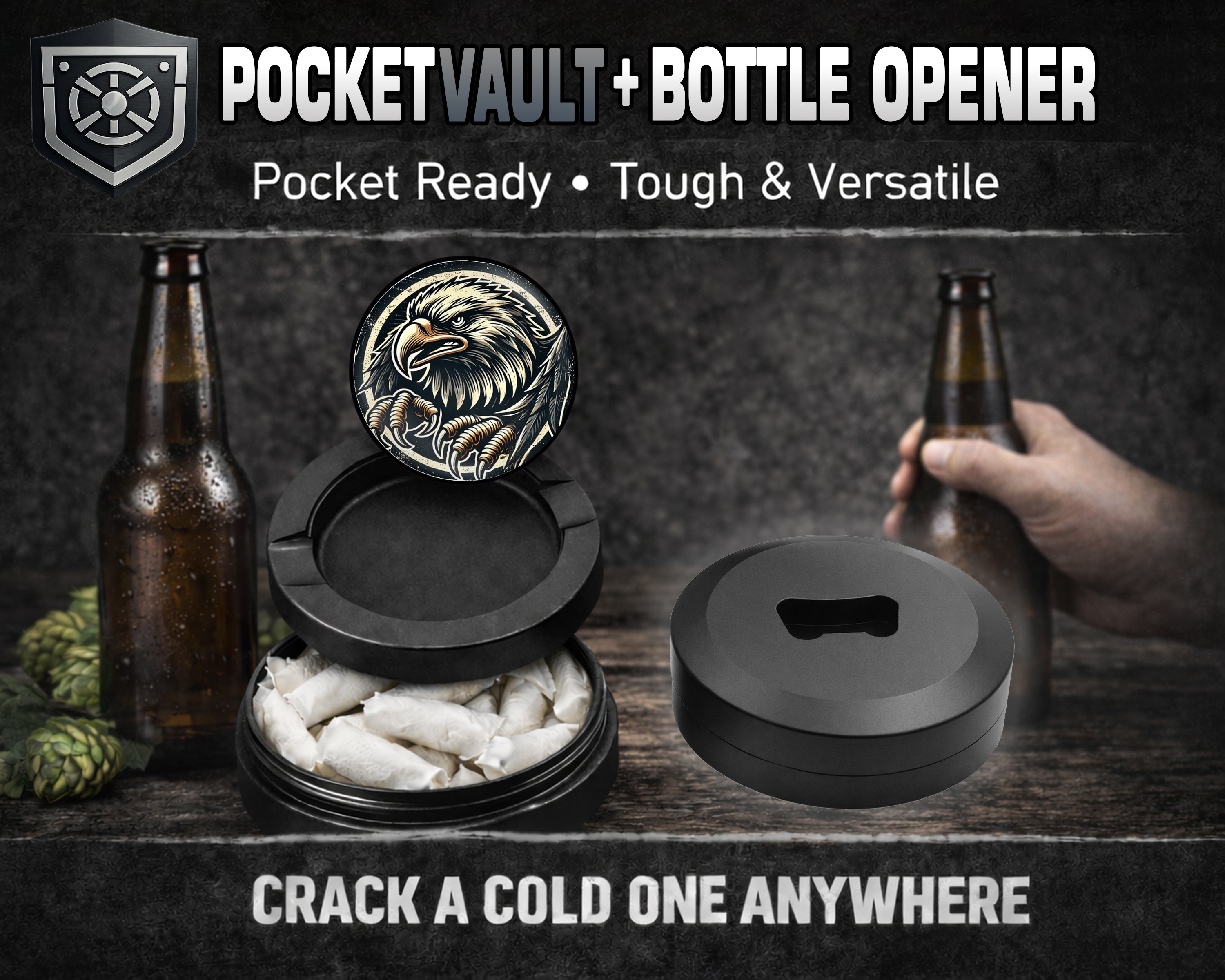 American Eagle Power Snus Storage Case Bottle Opener