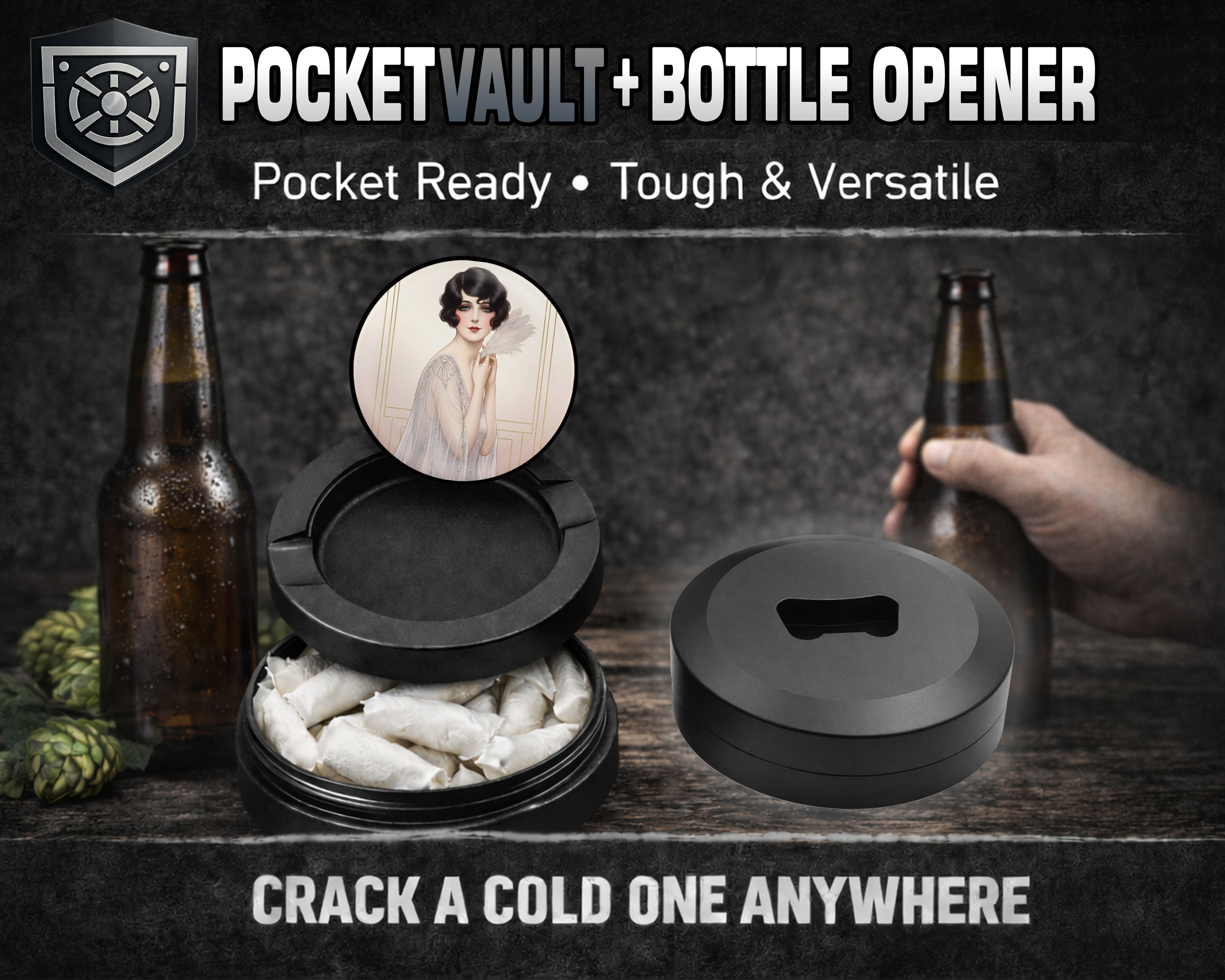 Elegant Deco Feather Muse Snus Storage Case Bottle Opener