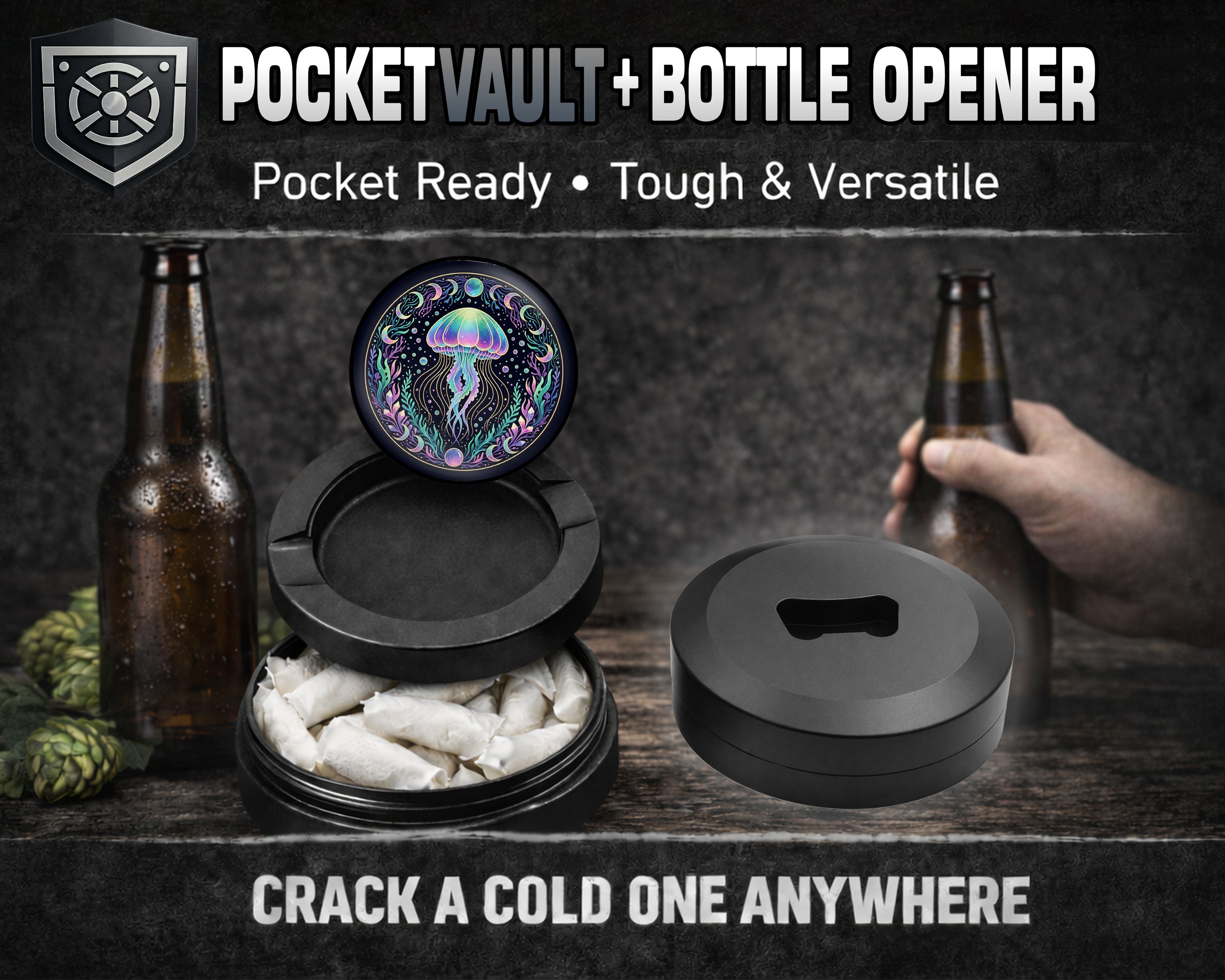 Mystic Moon Jellyfish Bloom Snus Storage Case Bottle Opener