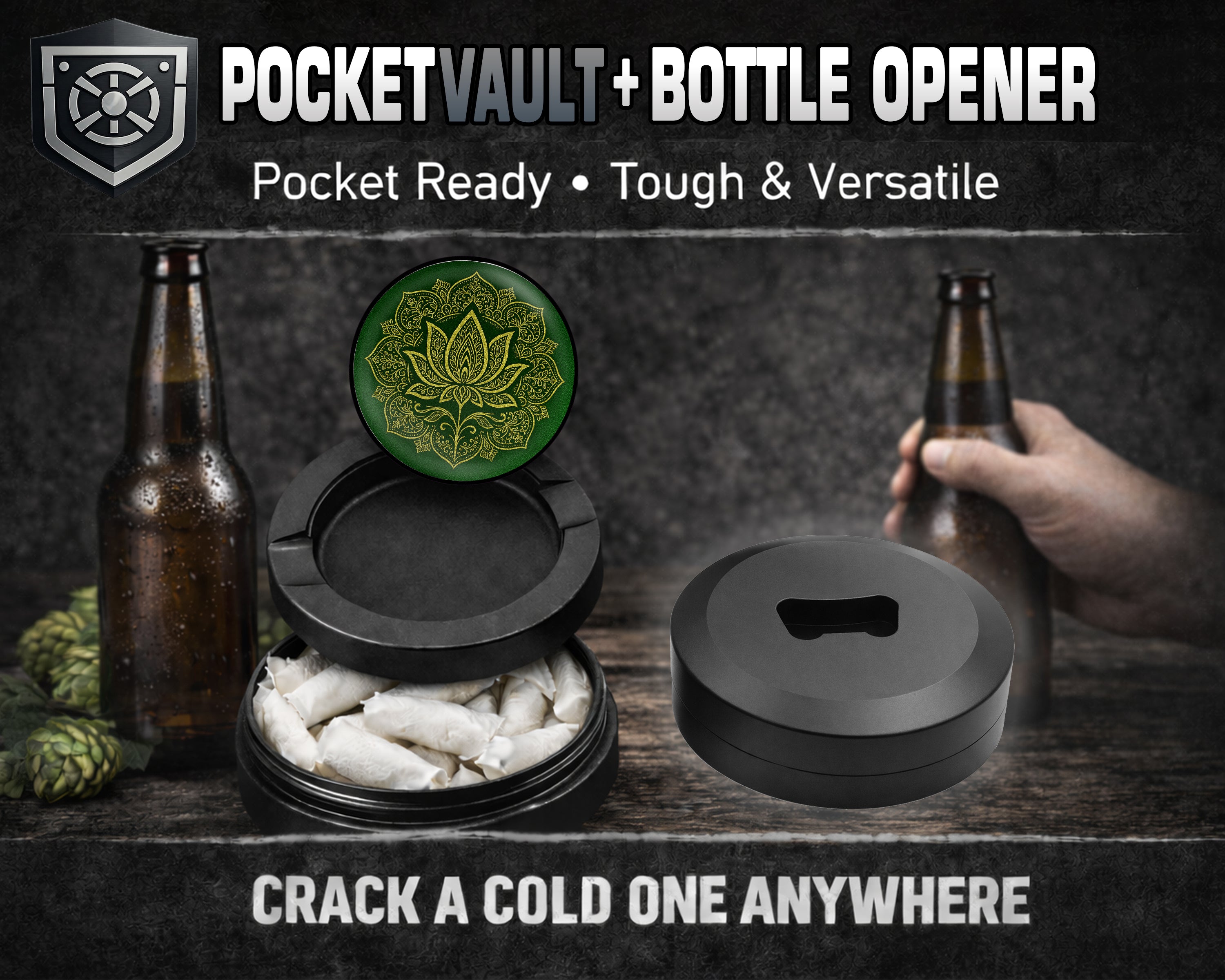 Golden Lotus Blossom Snus Storage Case Bottle Opener
