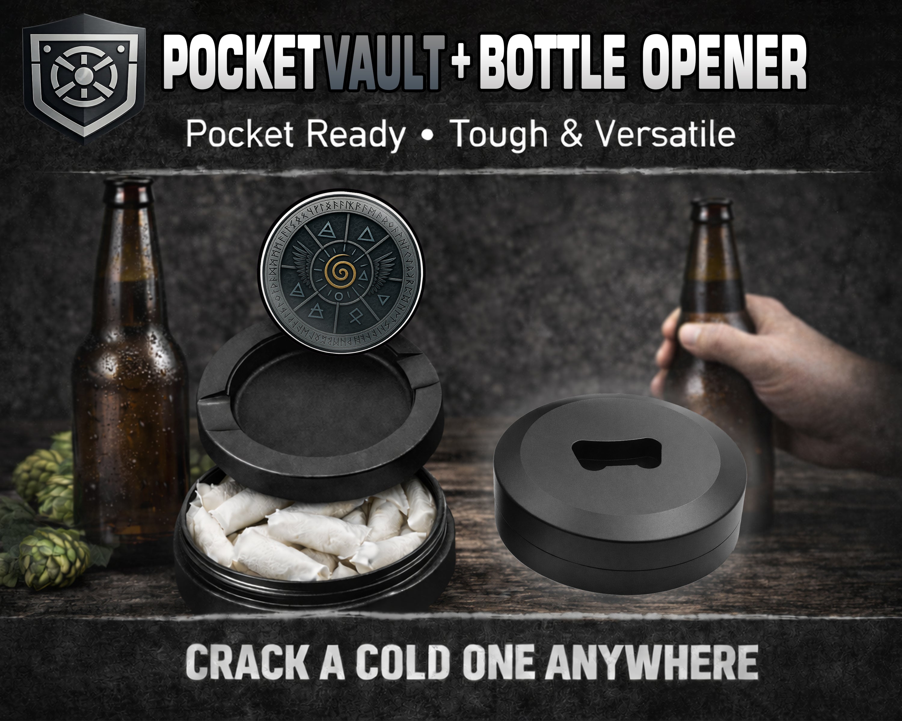 Elemental Spiral Wing Sigil Snus Storage Case Bottle Opener