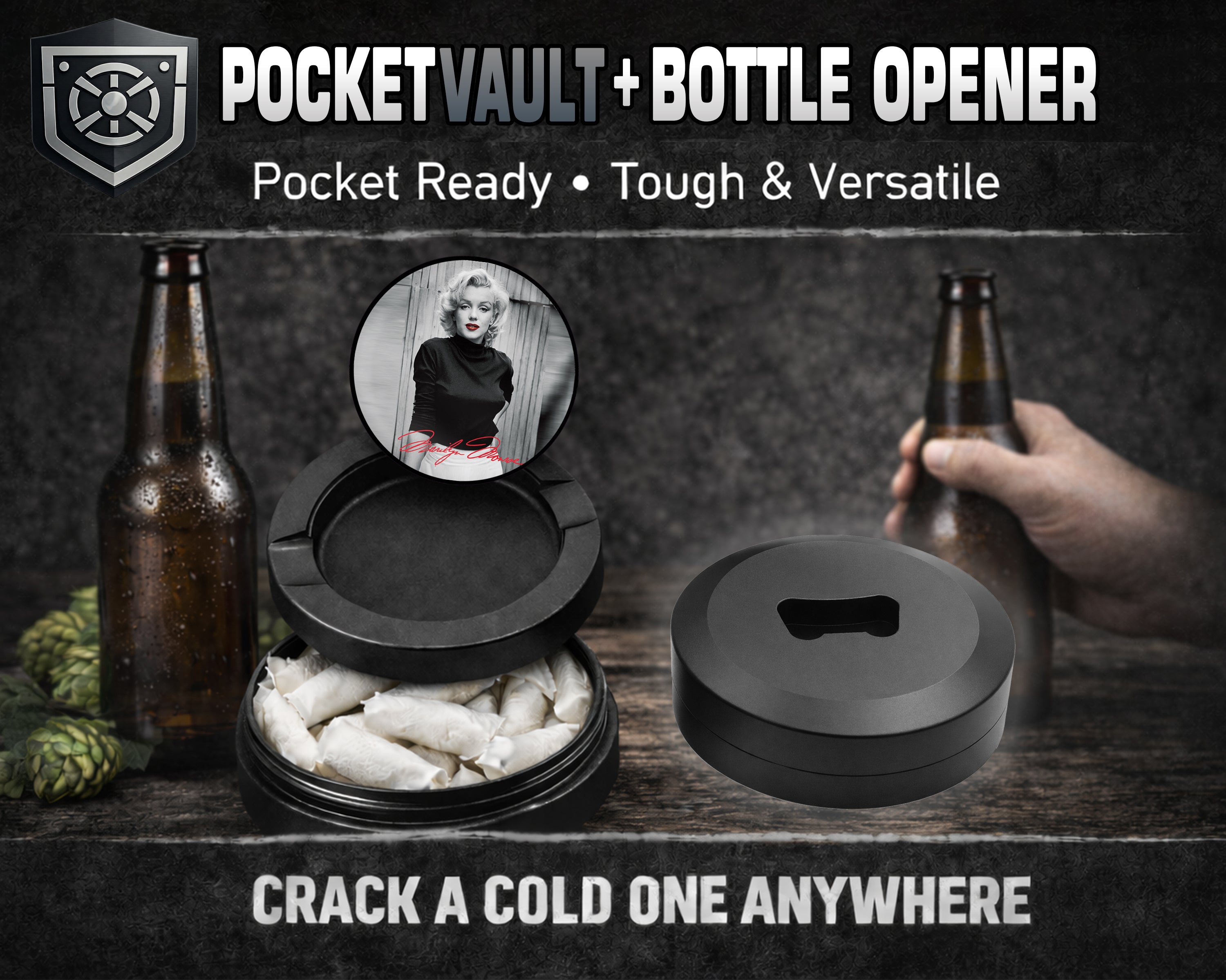 Marilyn Monroe Signature Snus Storage Case Bottle Opener