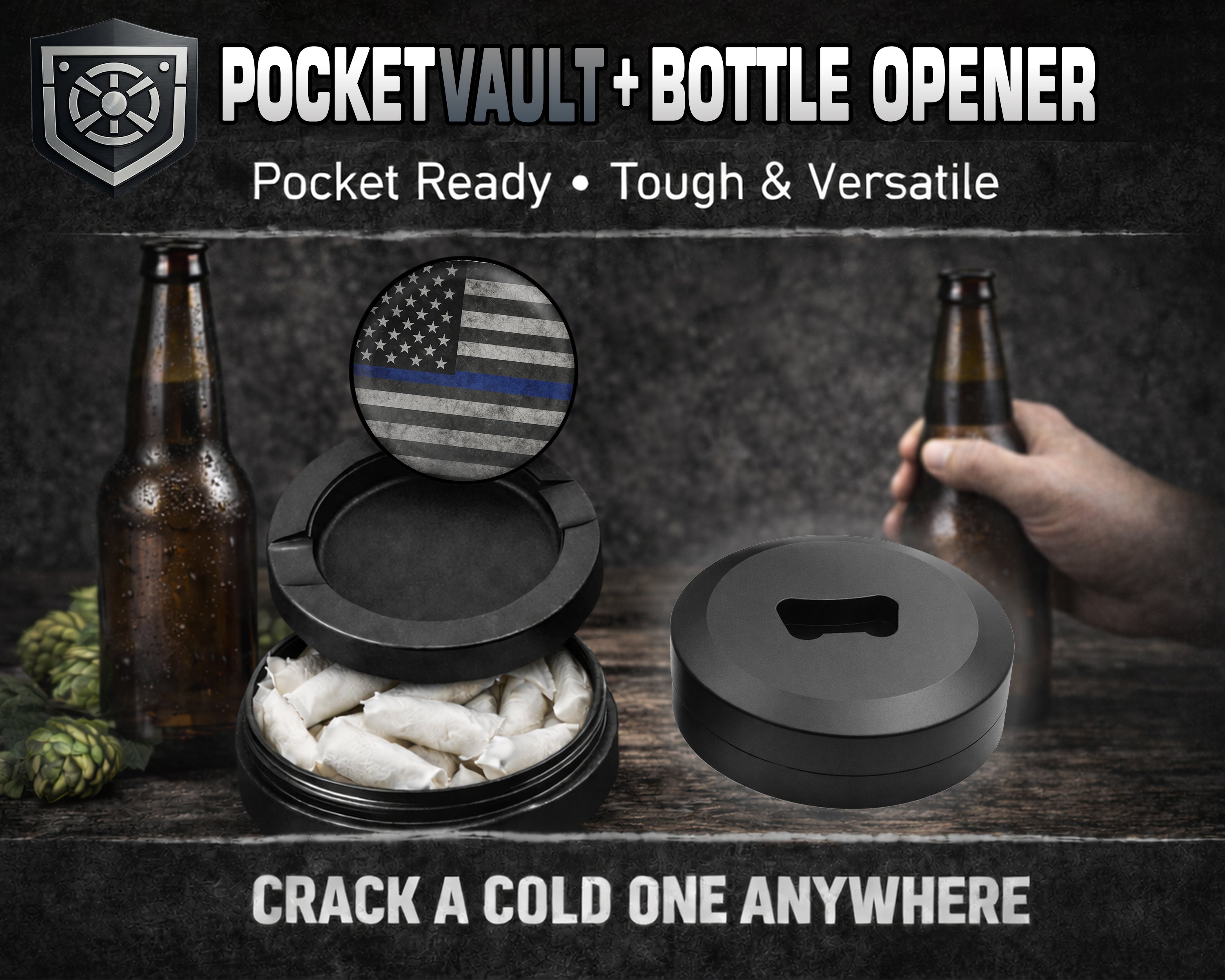 Flag Thin Blue Line Snus Storage Case Bottle Opener