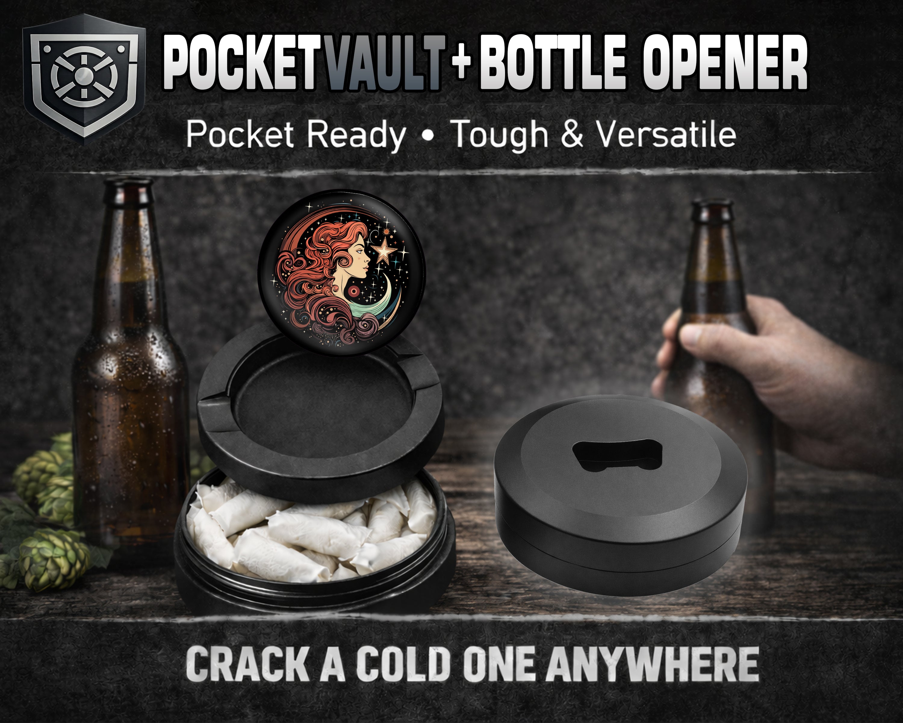 Celestial Moon Goddess Snus Storage Case Bottle Opener