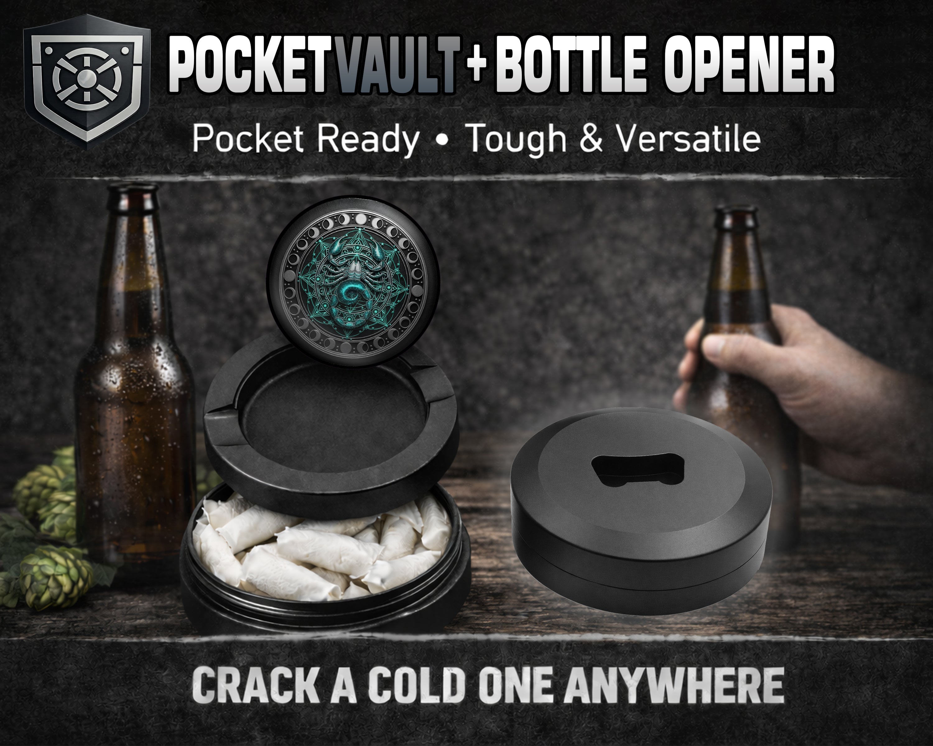 Celestial Scorpio Moon Circle Snus Storage Case Bottle Opener