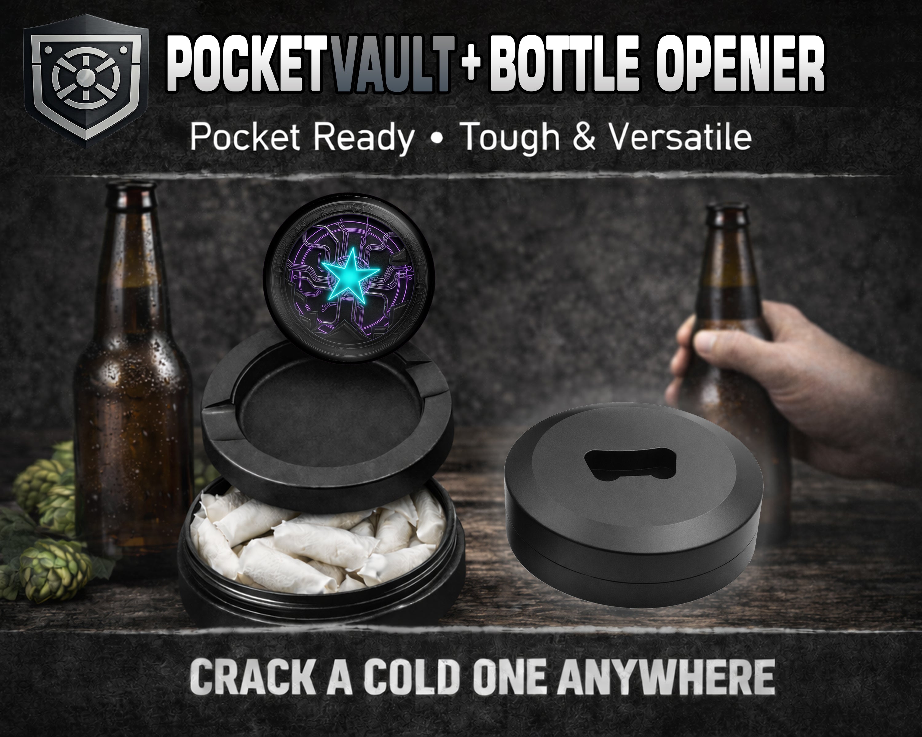Neon Techno Star Circuit Snus Storage Case Bottle Opener
