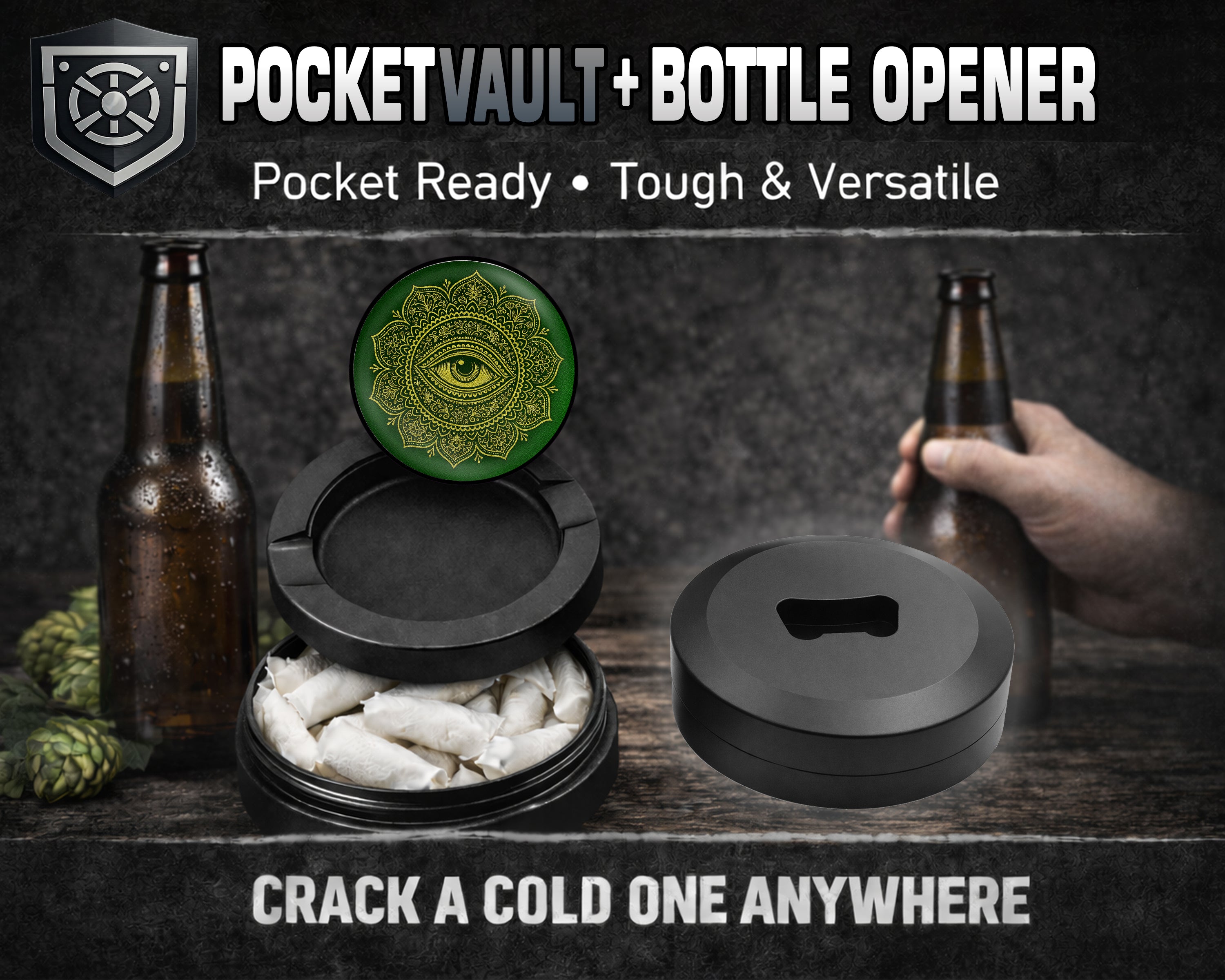 Golden All-Seeing Eye Snus Storage Case Bottle Opener