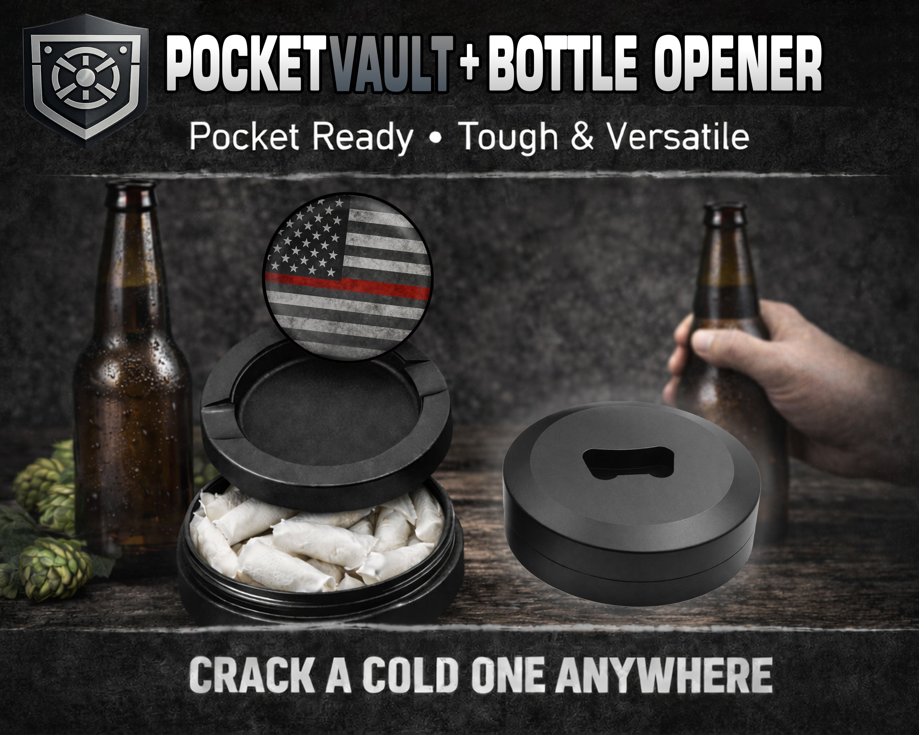 Thin Red Line - Support Firefighters Flag Snus Storage Case Bottle Opener