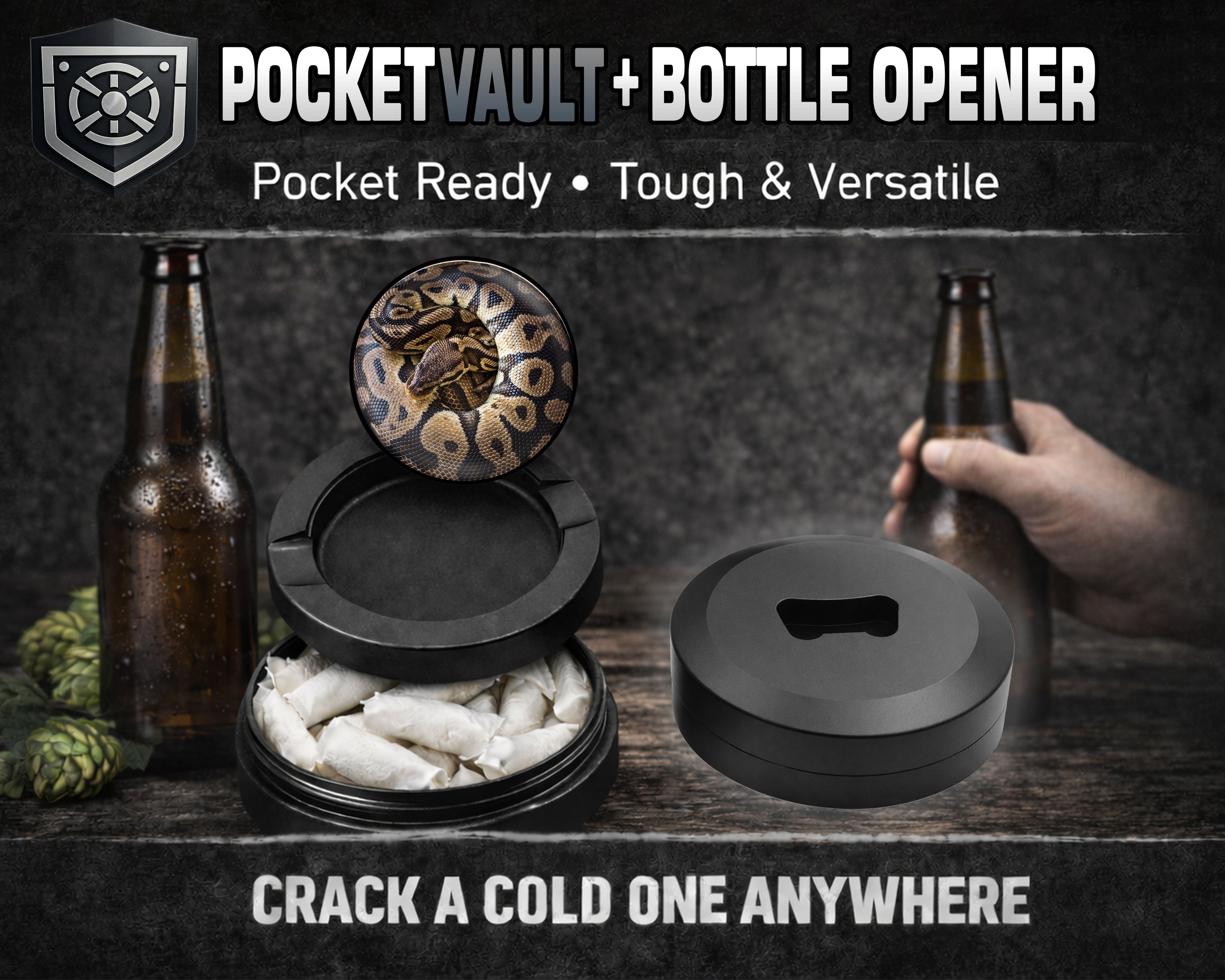Ball Python Snake Coiled Up Snus Storage Case Bottle Opener