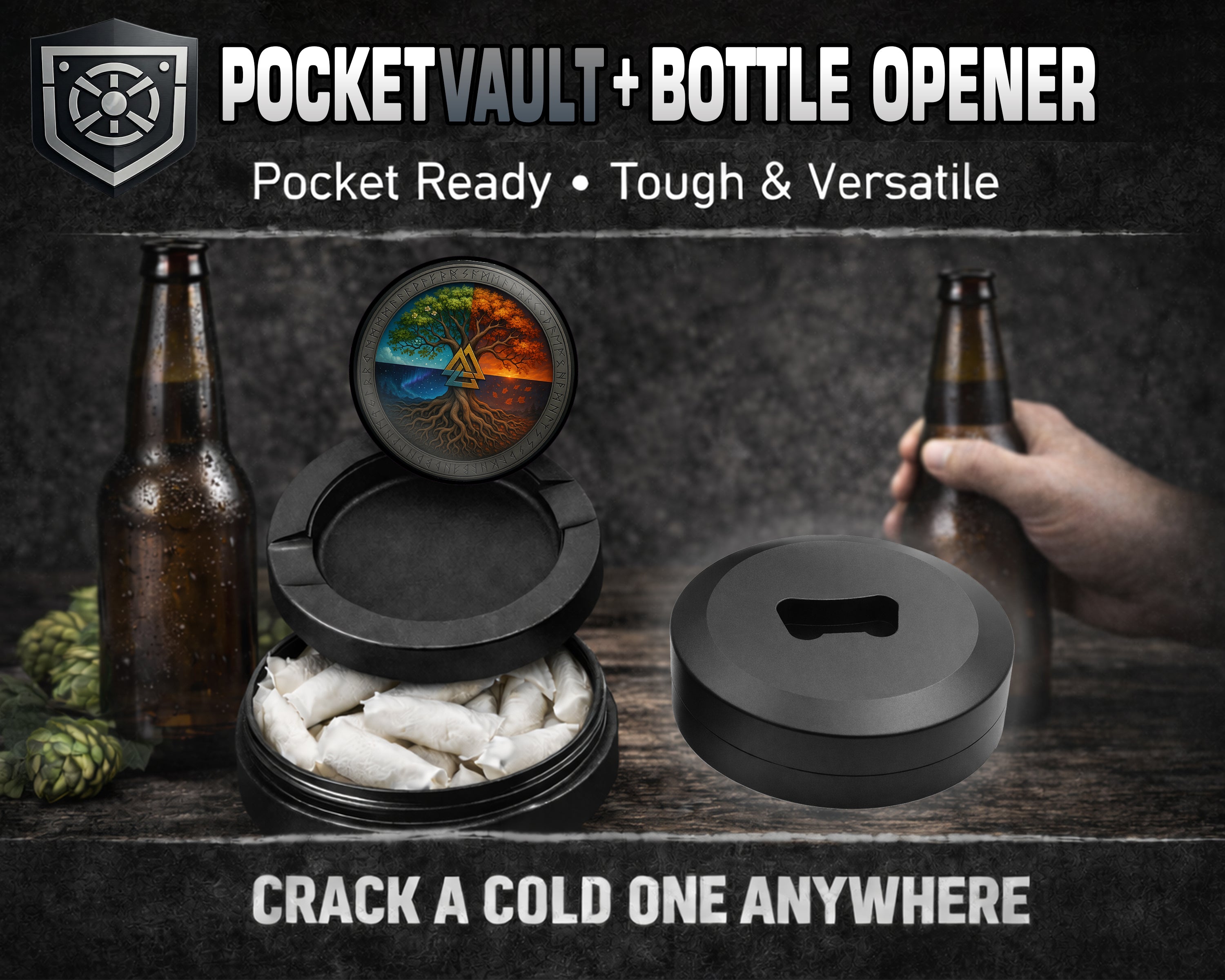 Valknut Tree of Seasons Snus Storage Case Bottle Opener