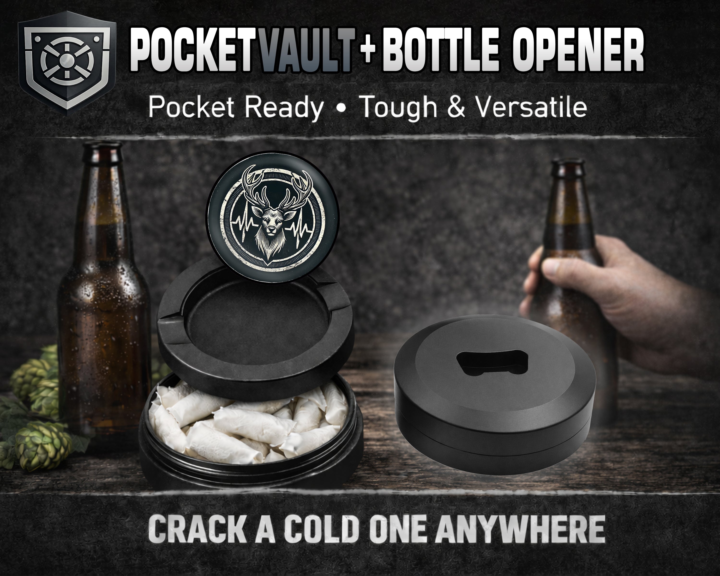 Deer Hunting Heartbeat Snus Storage Case Bottle Opener