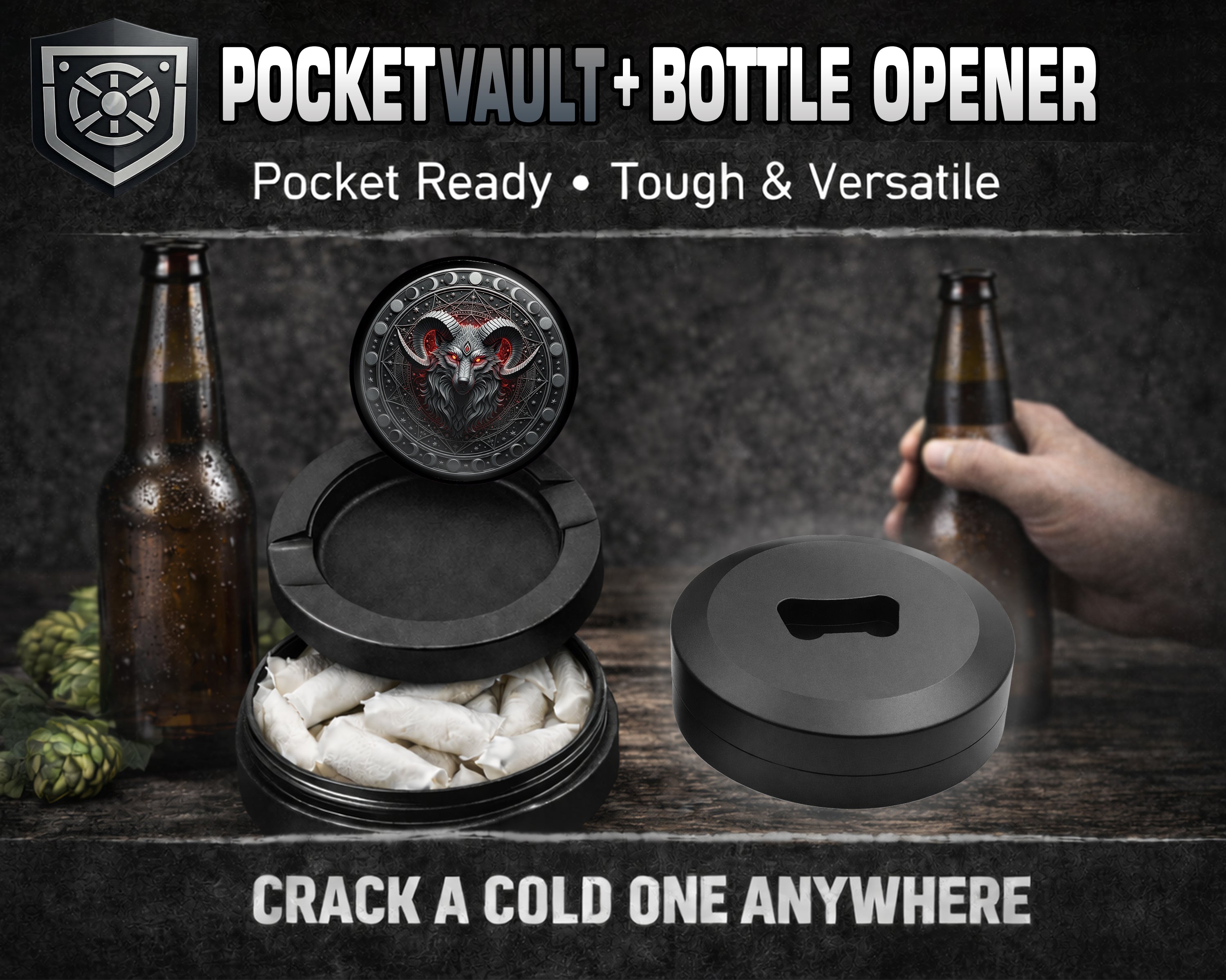 Lunar Inferno Ram Sigil Snus Storage Case Bottle Opener