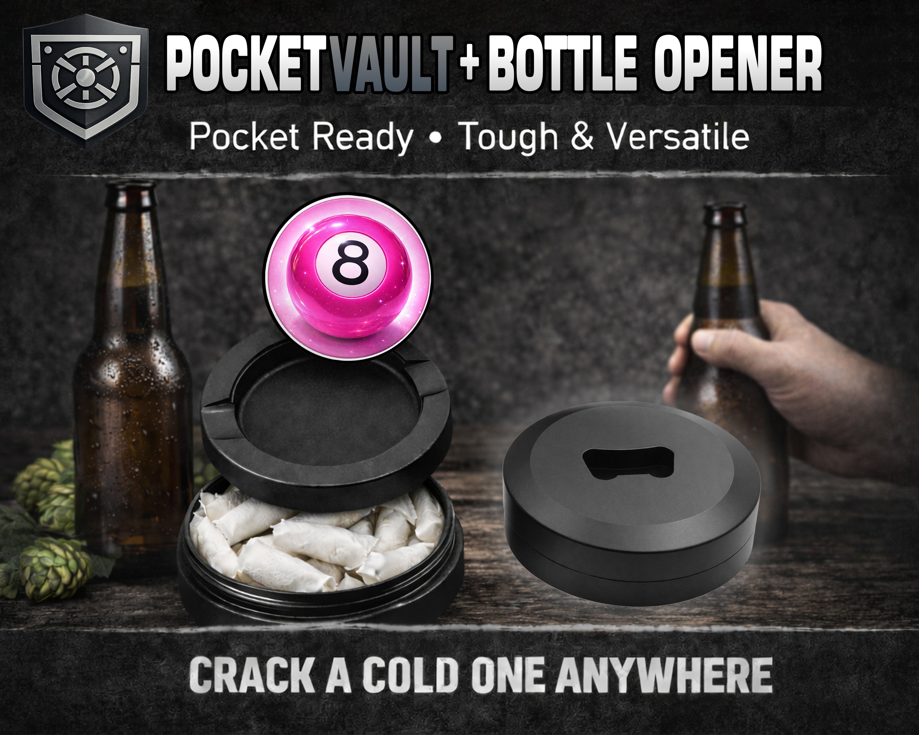 Sparkly Pink 8 Ball Cosmic Pool Aesthetic Snus Storage Case Bottle Opener