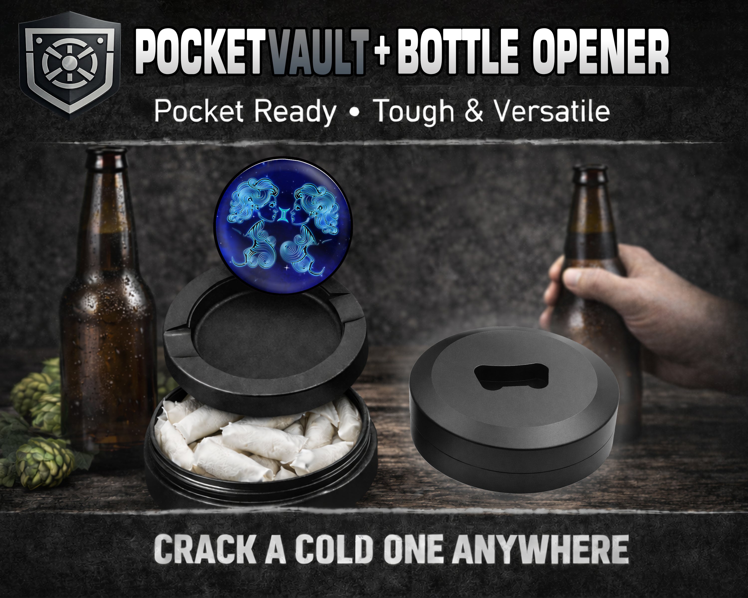 Gemini Zodiac Sign Snus Storage Case Bottle Opener