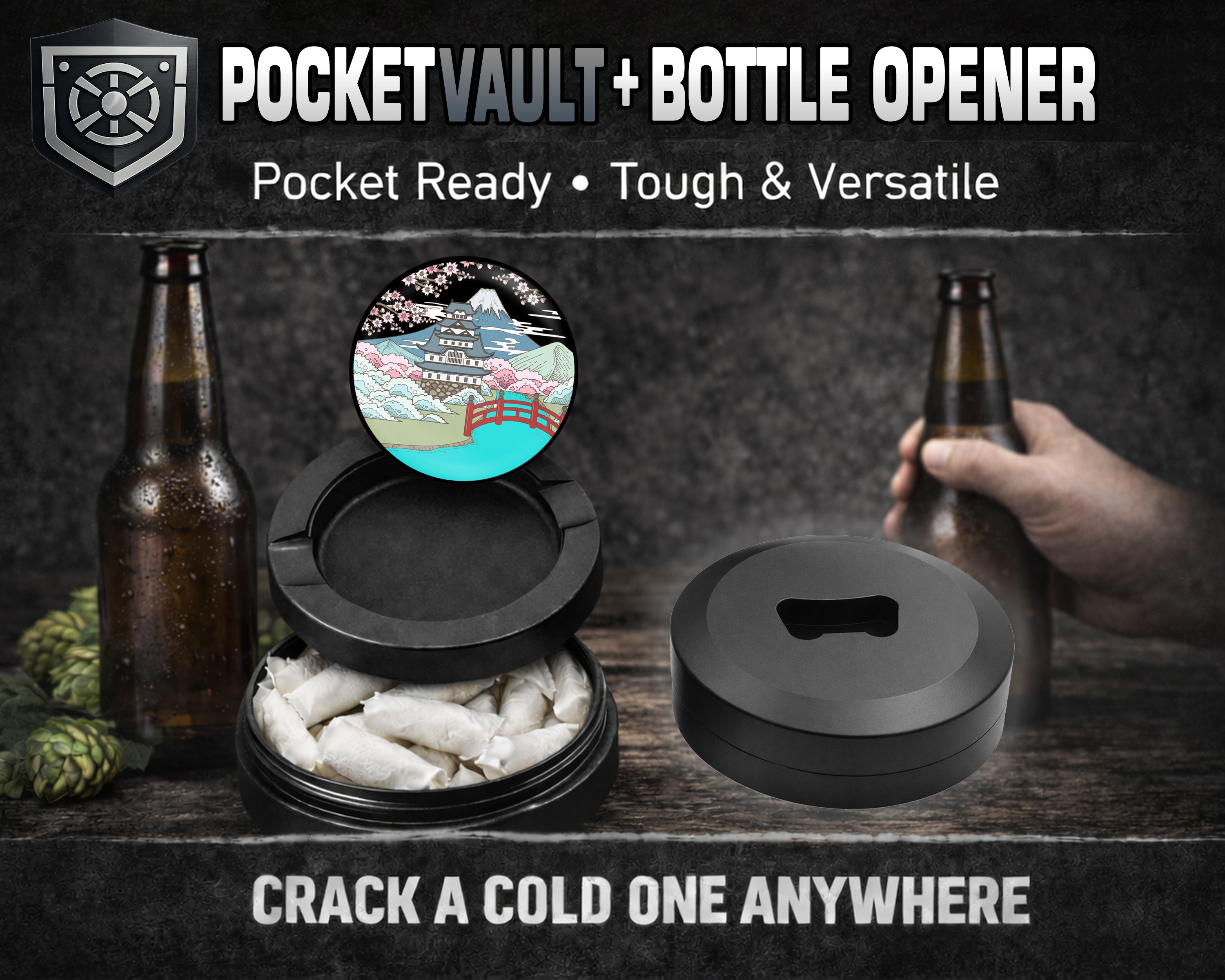 Japanese Style Traditional Landscape Sakura Snus Storage Case Bottle Opener