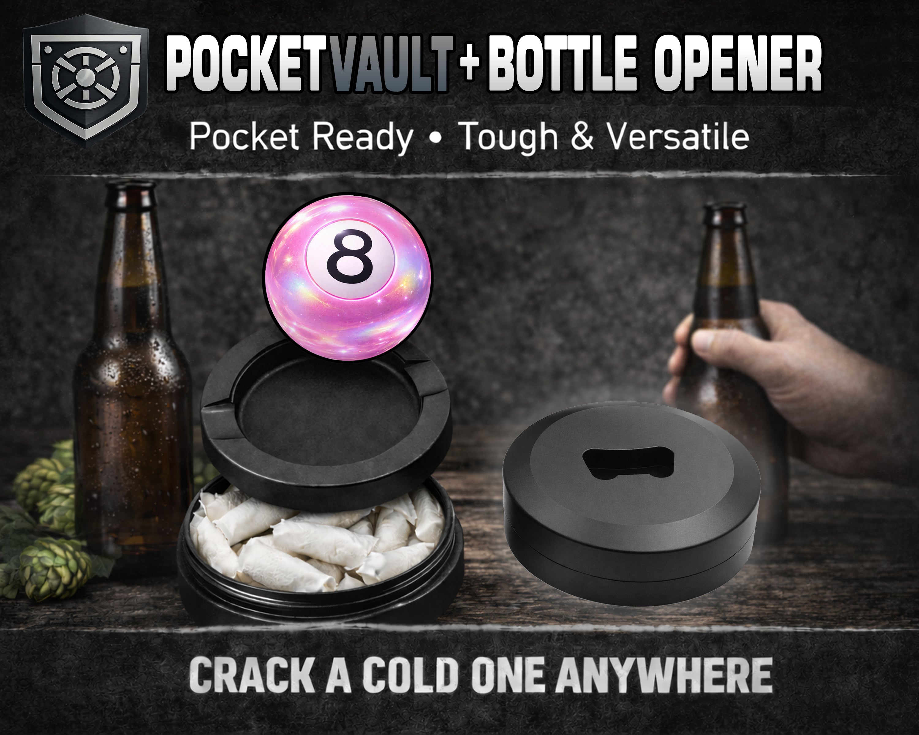 Pink Magic 8 Ball Digital Pop Art Snus Storage Case Bottle Opener